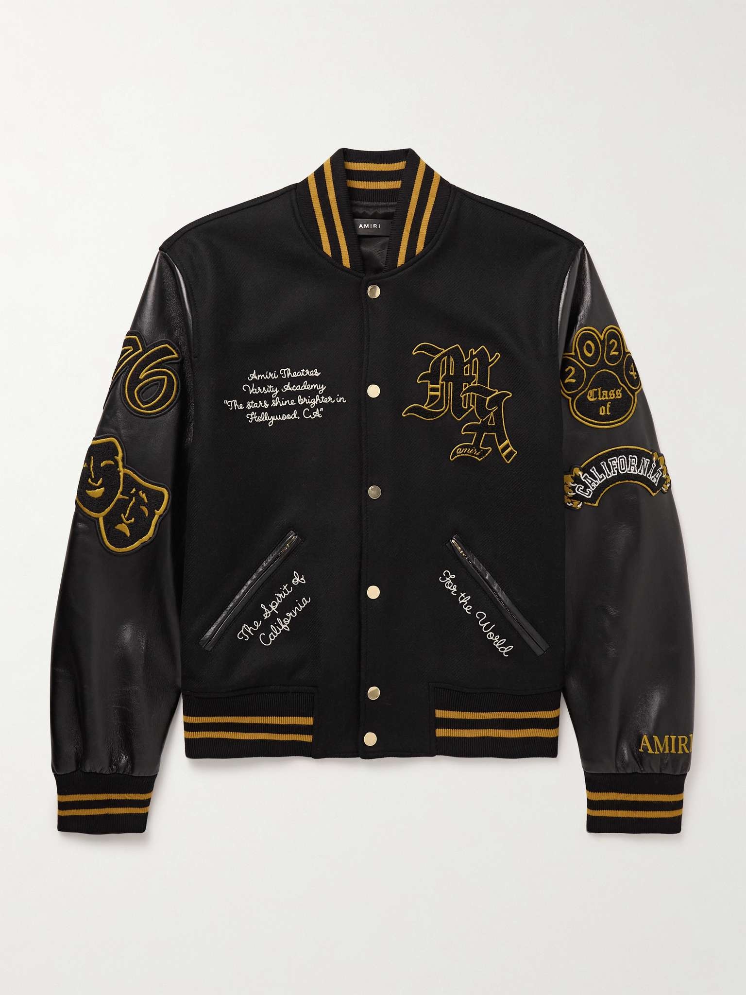 Appliquéd Wool-Blend and Full-Grain Leather Varsity Jacket - 1