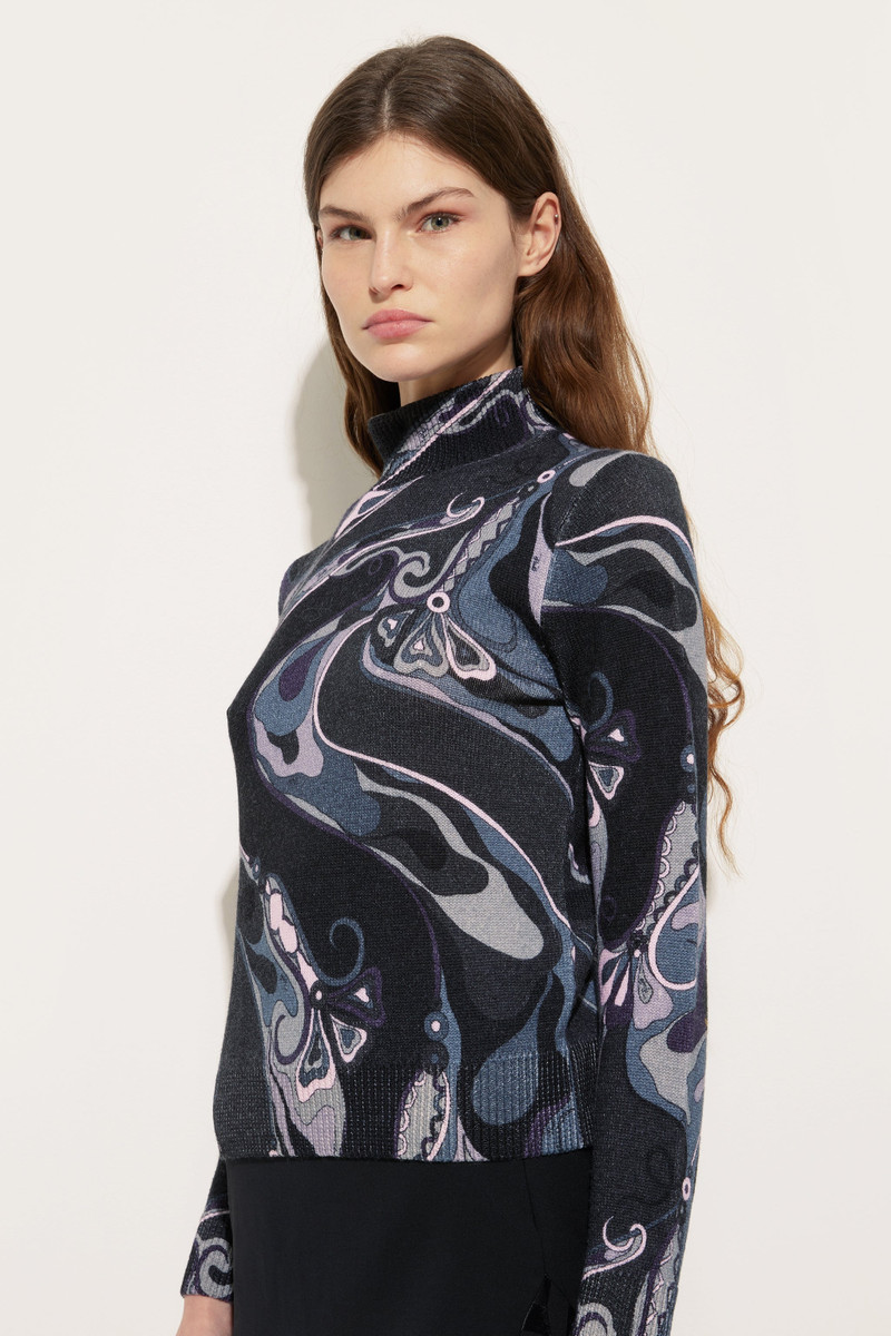 ORCHIDEE PRINT HIGH NECK SWEATER IN WOOL 5