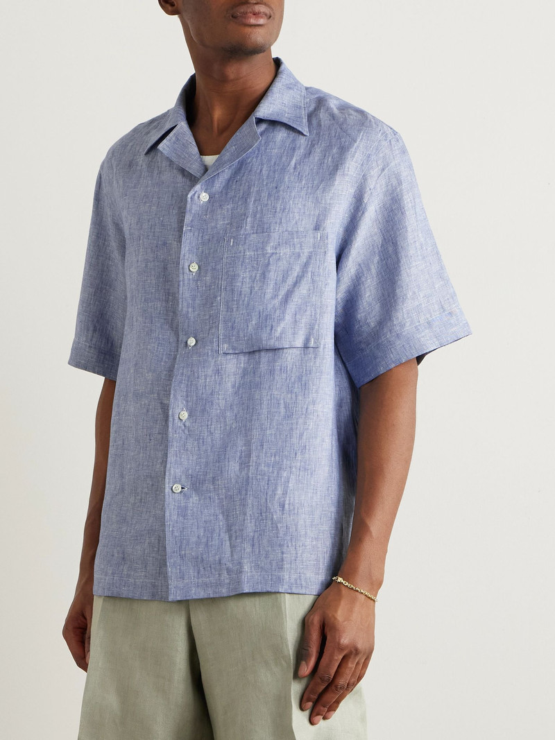 Federico Camp-Collar Linen Shirt Blue 3
