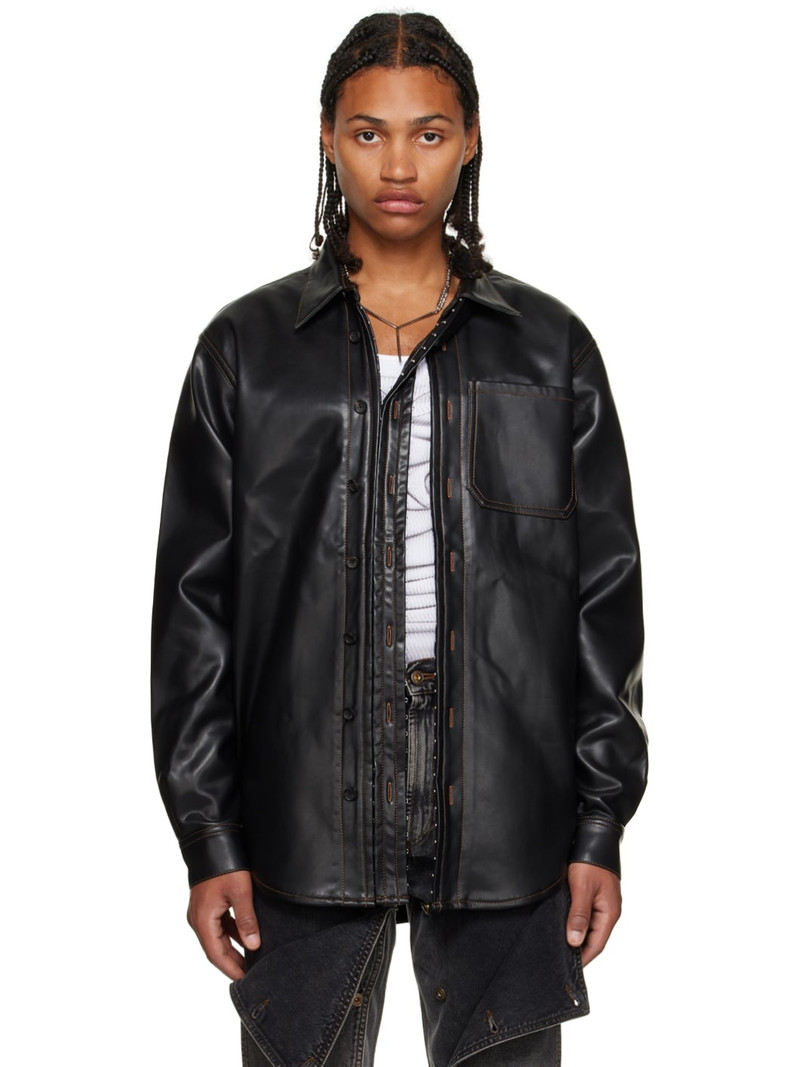 Black Hook-Eye Faux-Leather Shirt 1