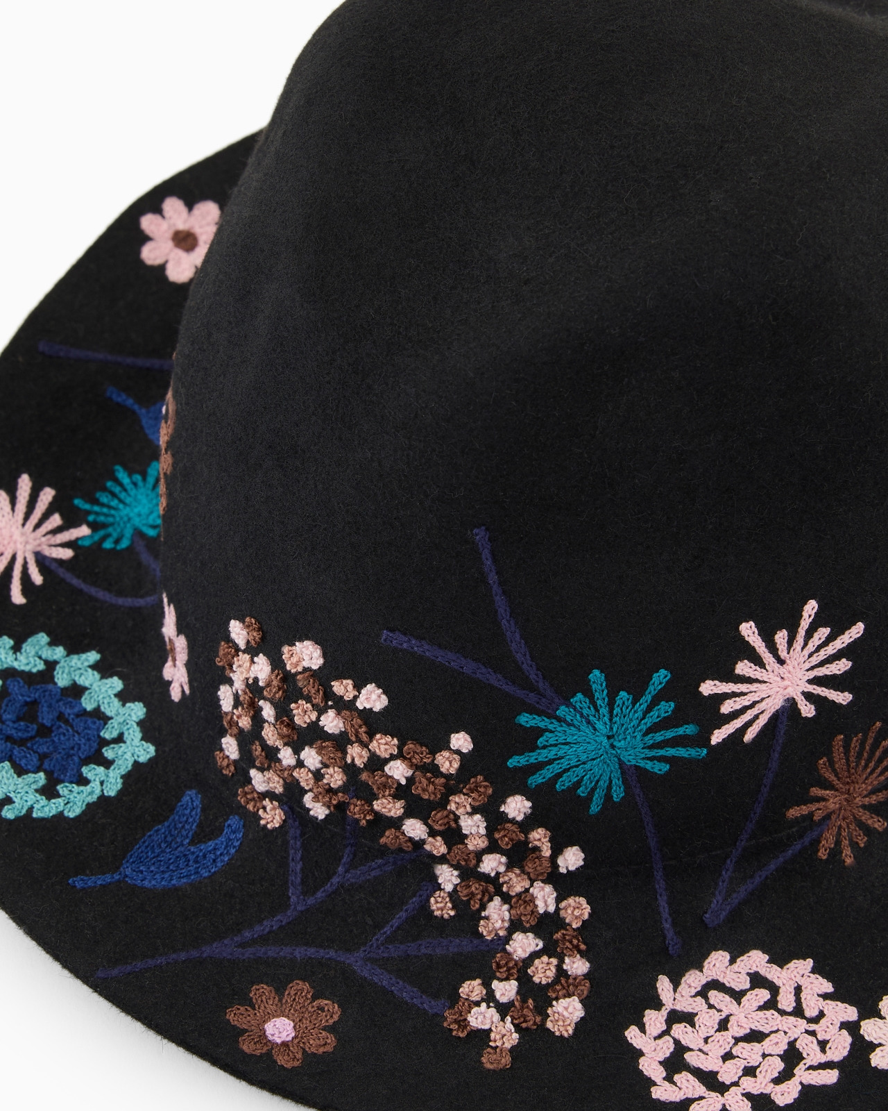 Floral embroidered rabbit fur hat - 3