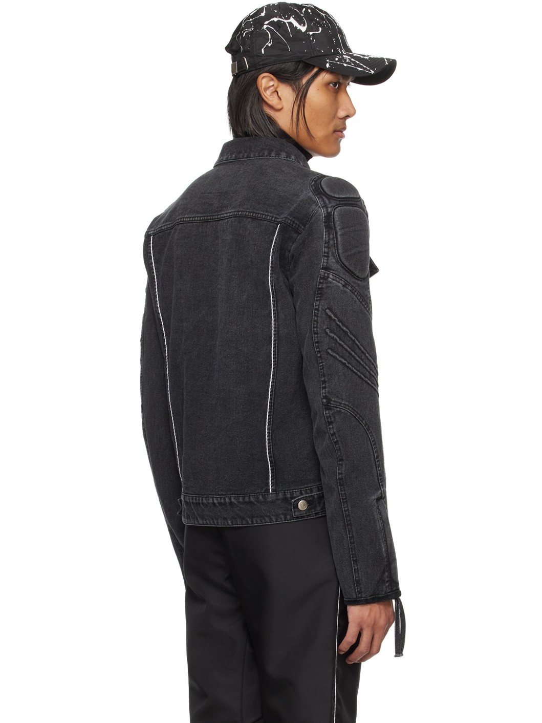 Black Lock Stitched Denim Jacket - 3