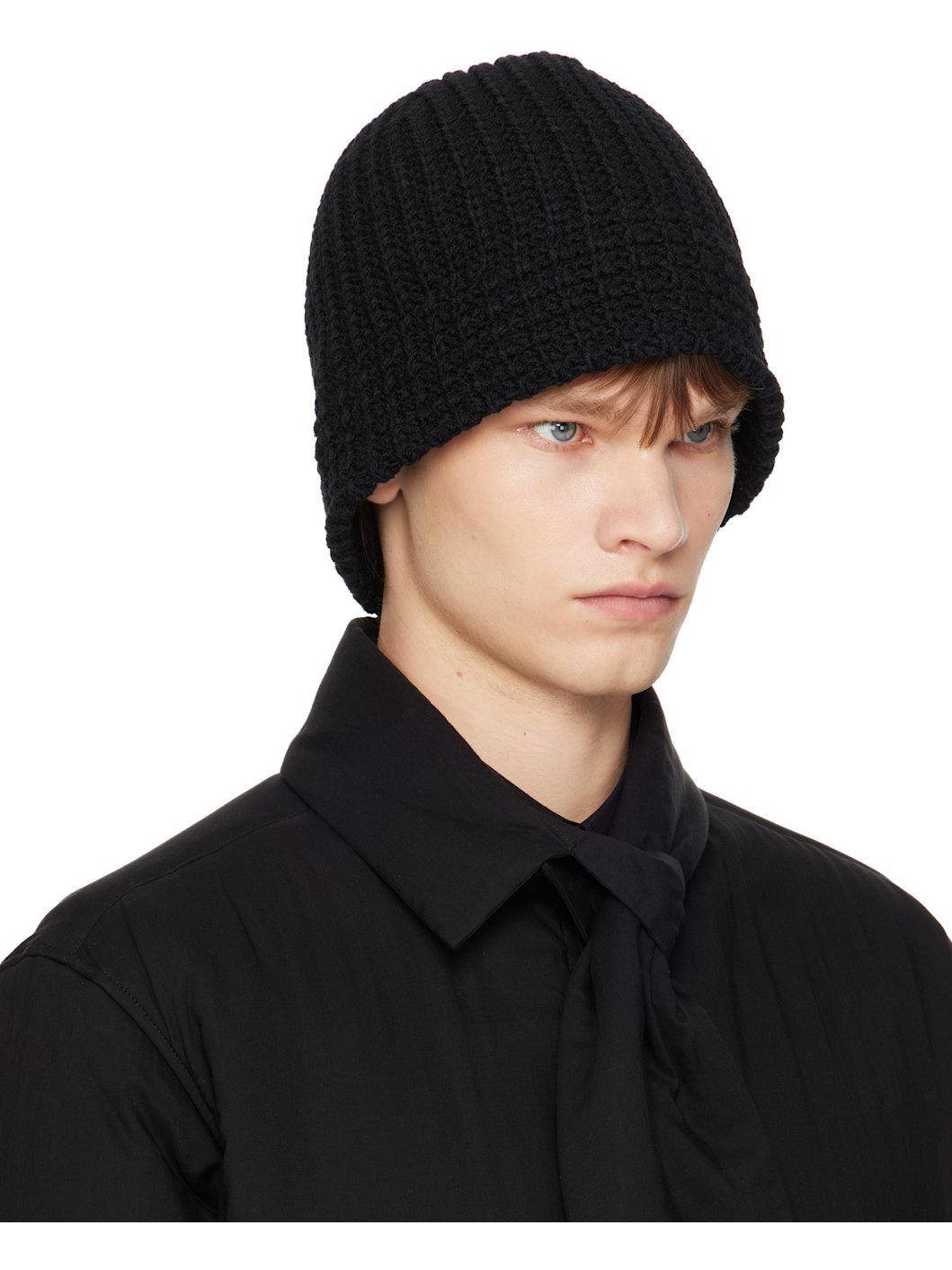 Black Cardigan Stitch Knit Beanie - 2