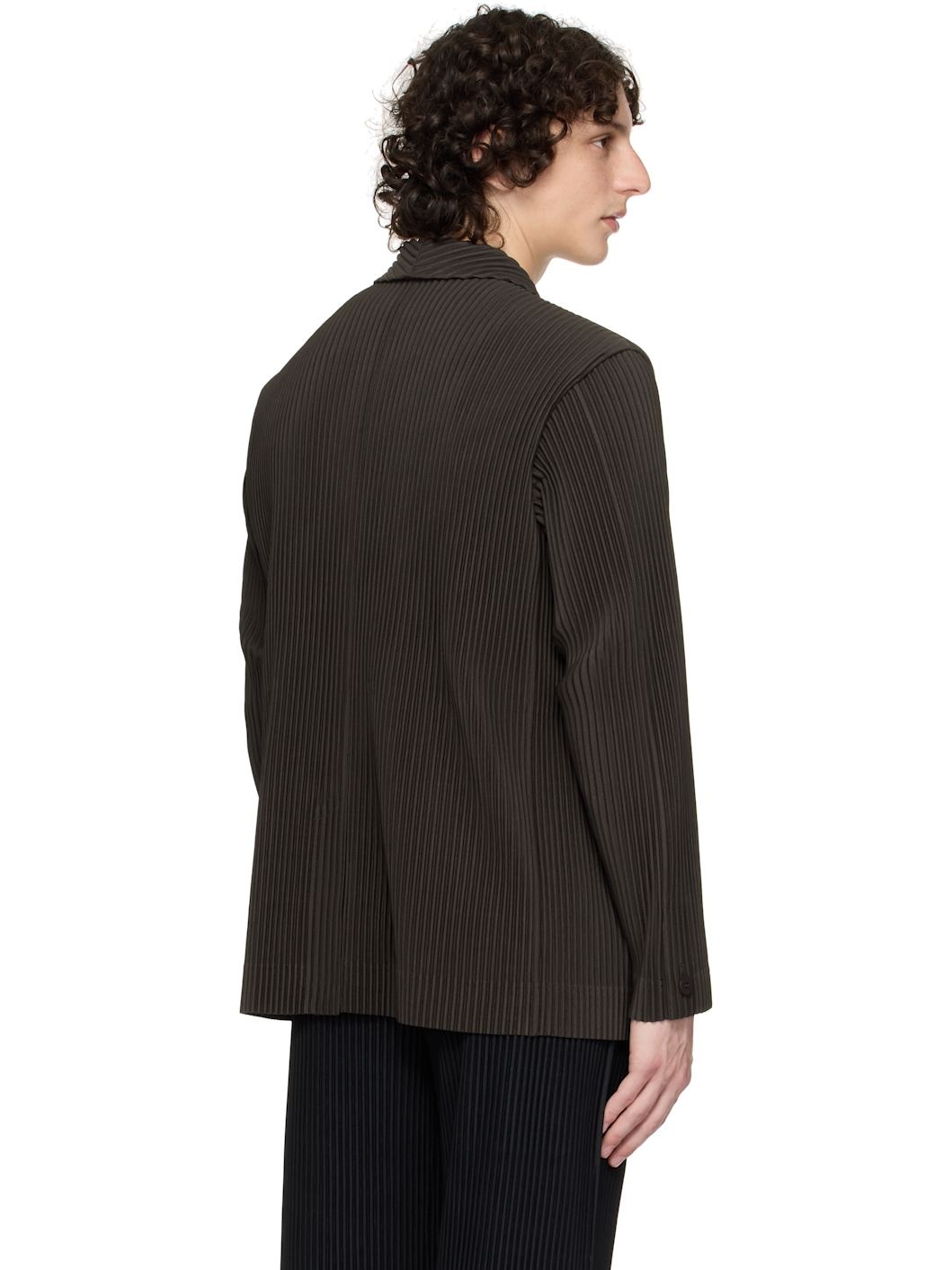 Brown Tailored Pleats 2 Blazer - 3