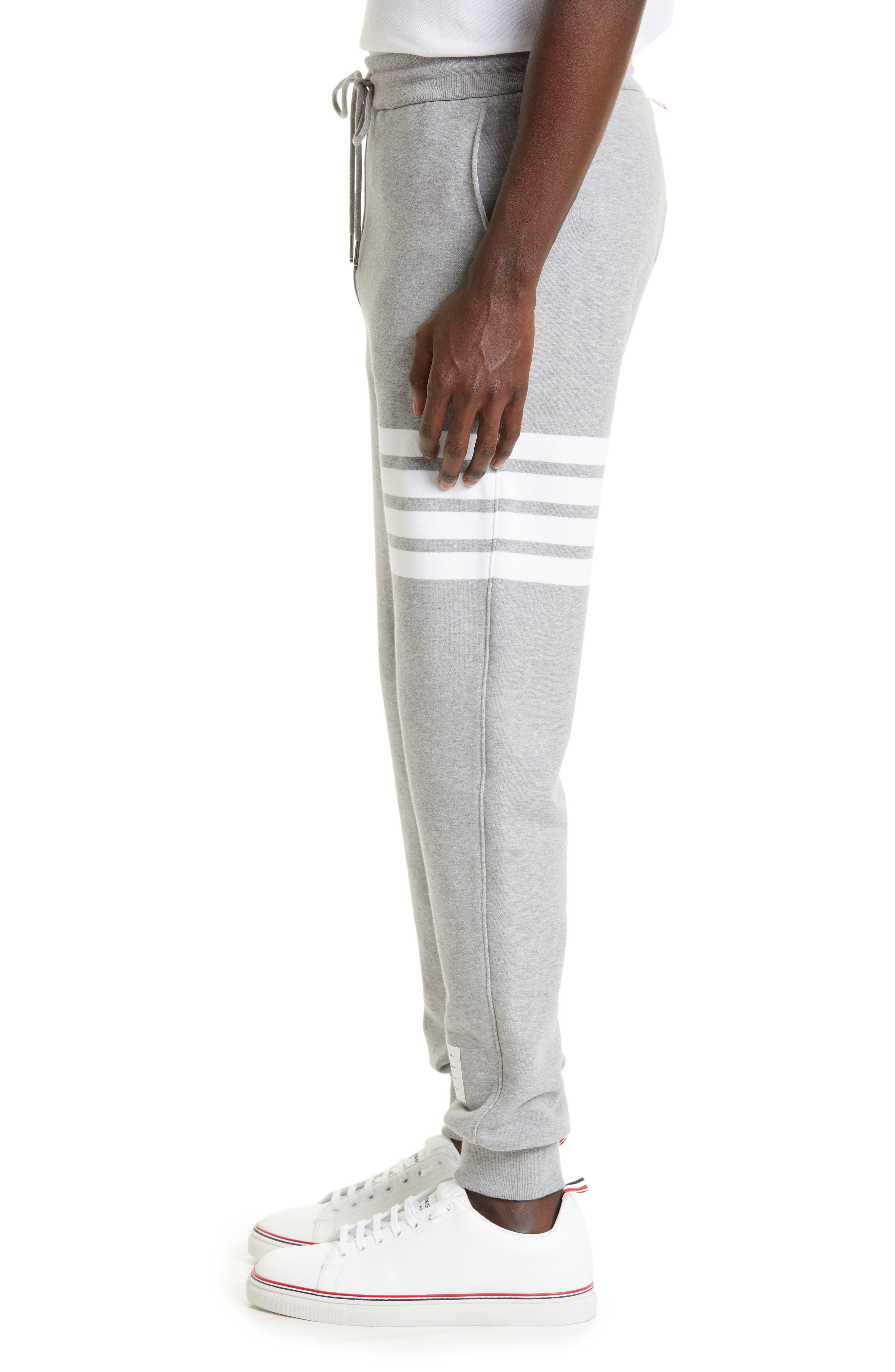 Thom Browne Stripe Jogger Pants in Heather Grey /White at Nordstrom - 4