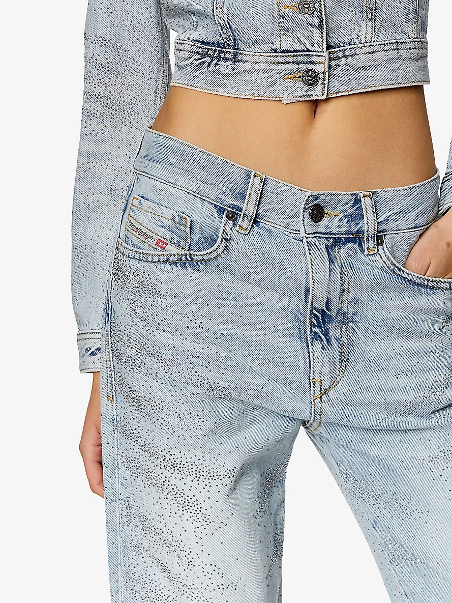 2016 D-Air rhinestone-embellished low-rise denim jeans - 5