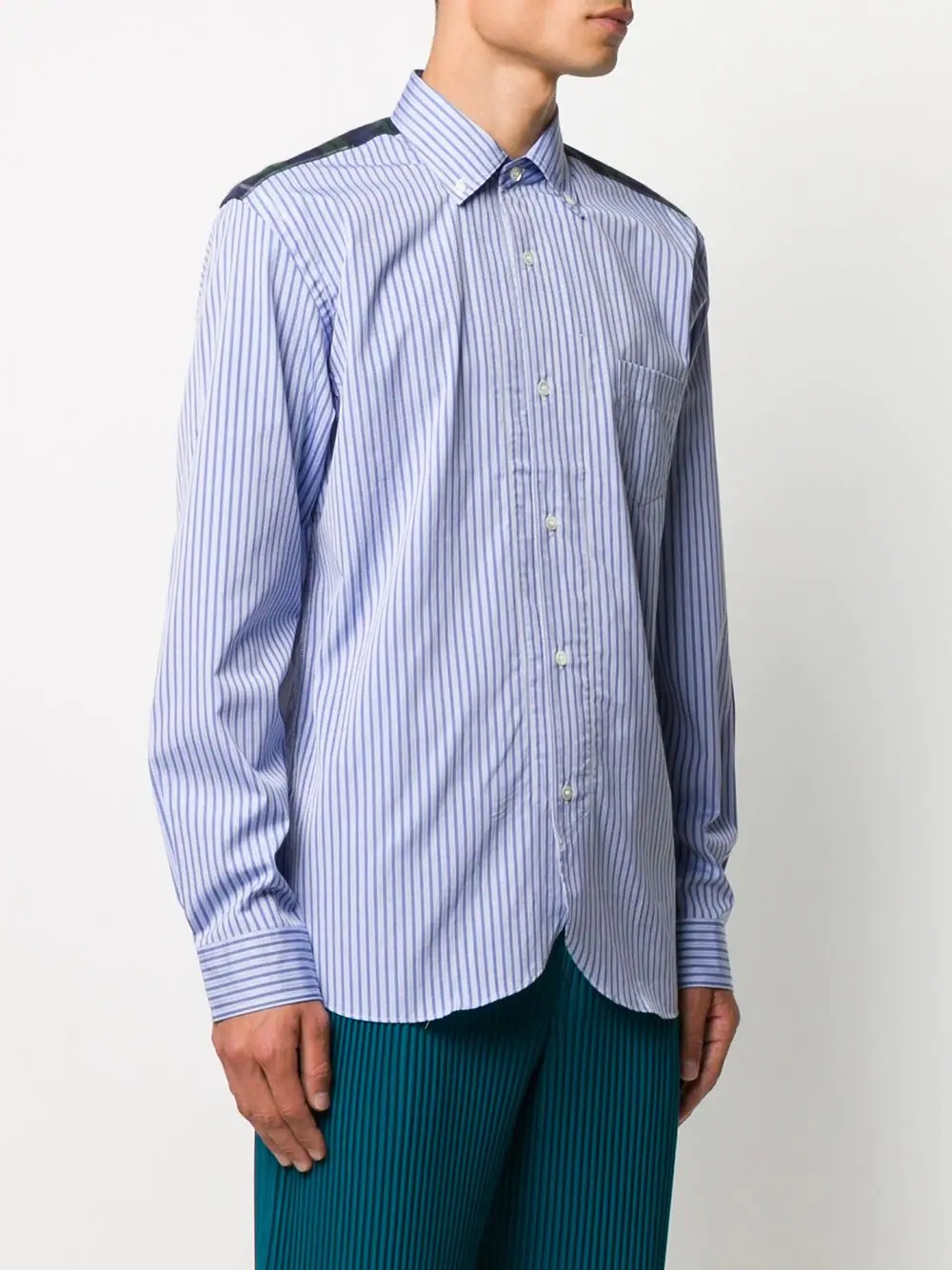 contrast panel striped buttoned shirt - 3