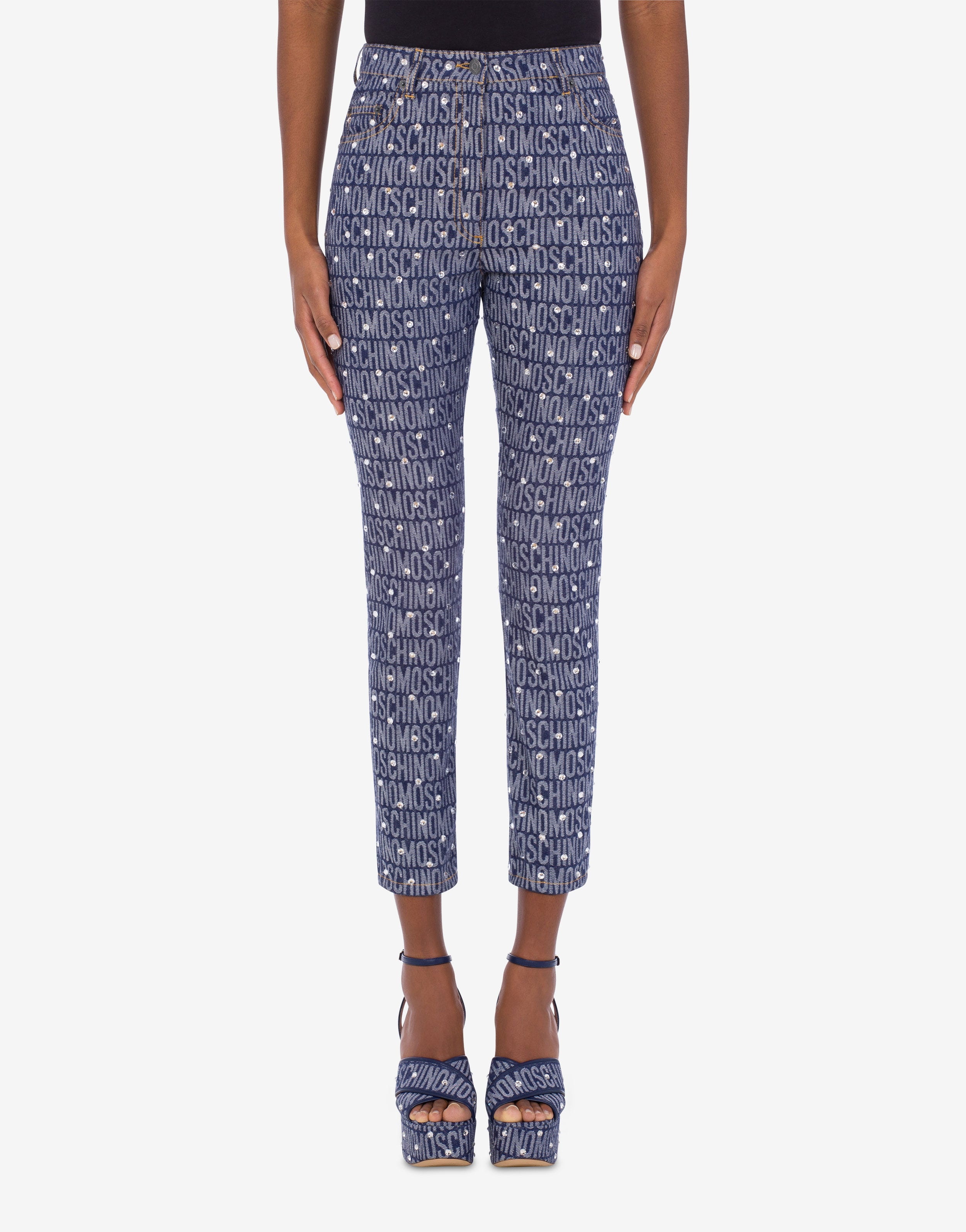 ALLOVER LOGO DENIM TROUSERS WITH RHINESTONES - 2