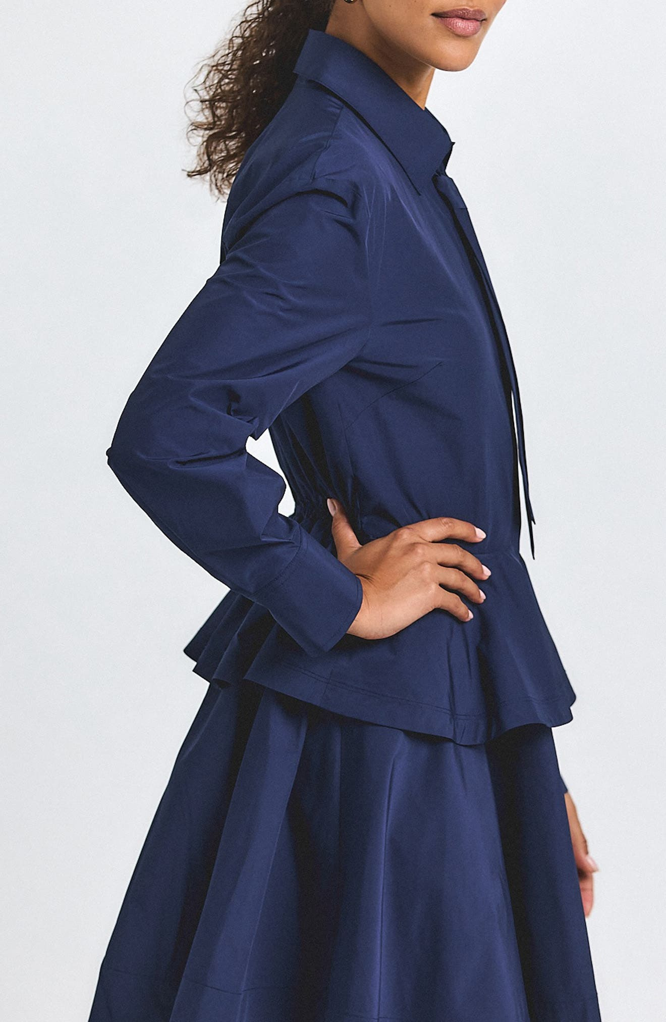 Derek Lam 10 Crosby Azure Woven Peplum Shirt in Navy at Nordstrom - 3