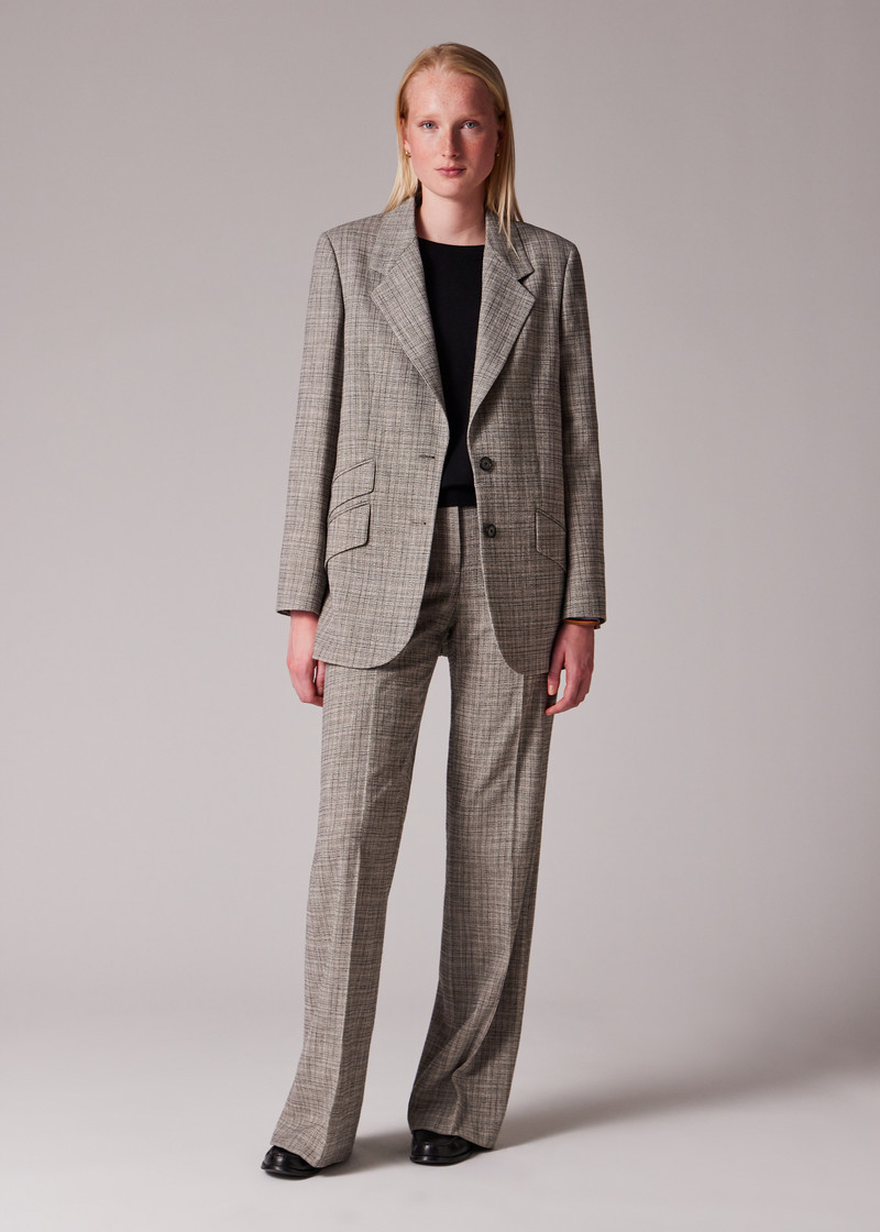 Women's Grey Textured Check Wide-Leg Trousers 5