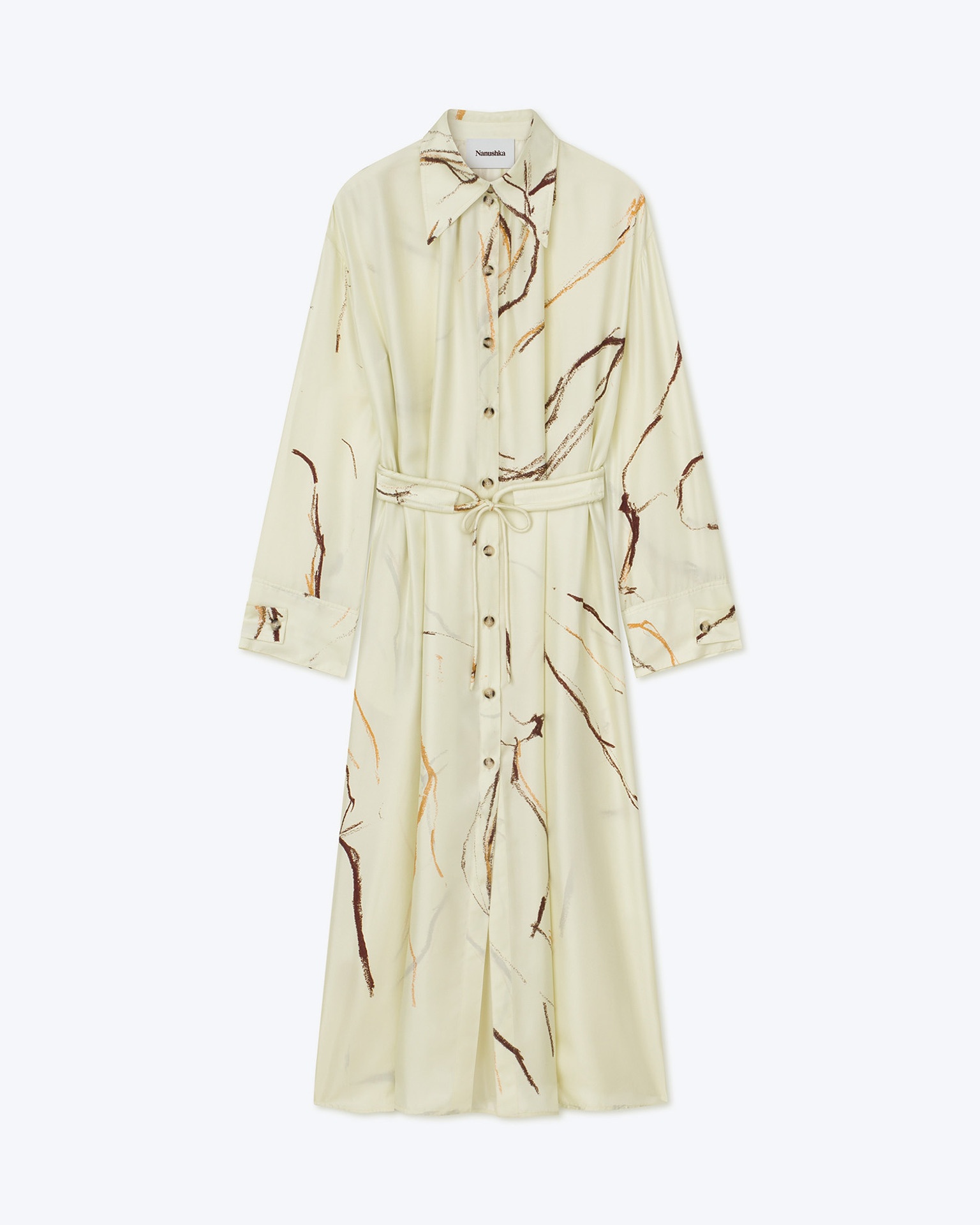 ELUNA - Printed twill silk shirt dress - Line drawing - 1