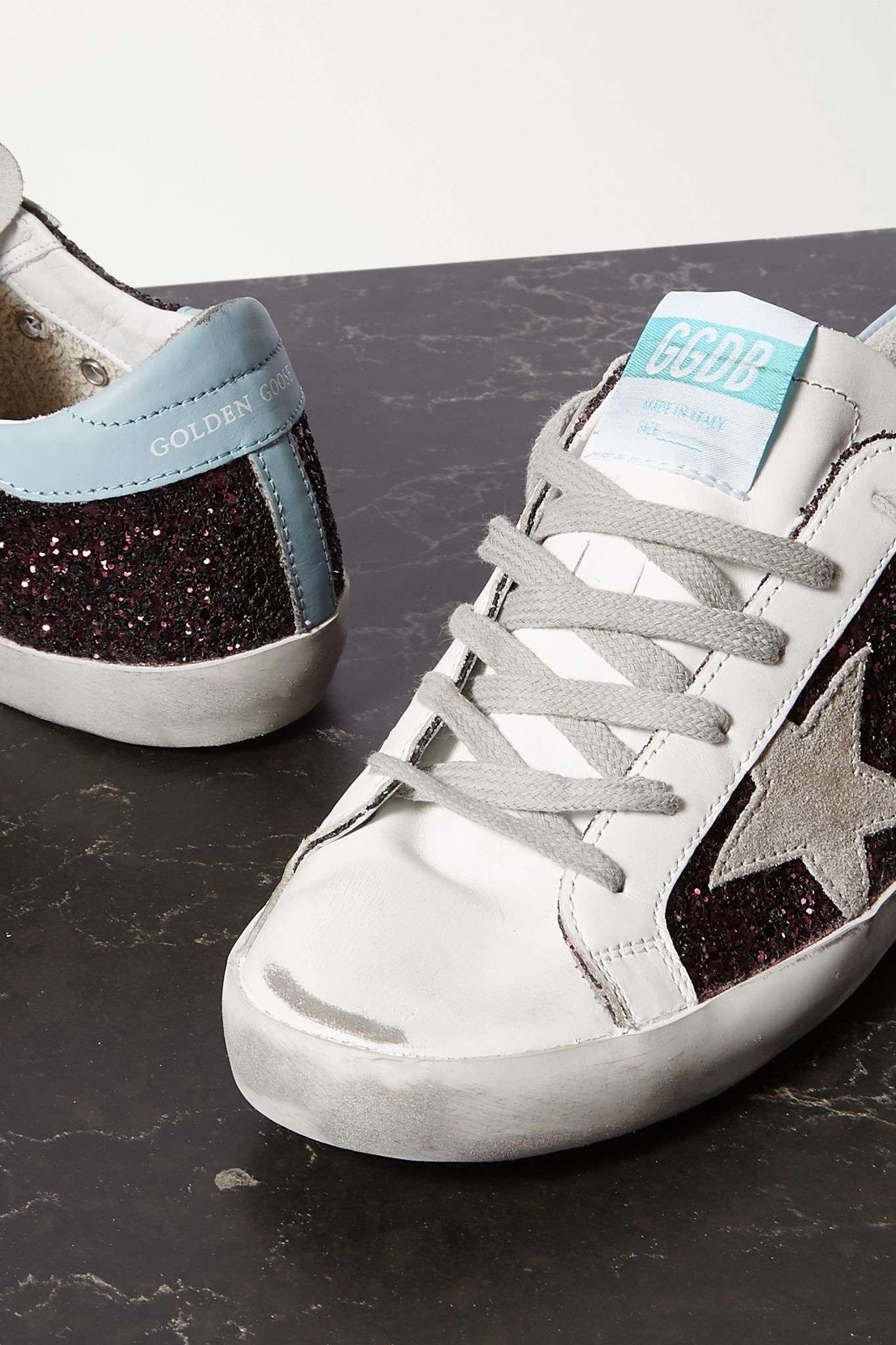 Superstar distressed glittered leather sneakers - 5