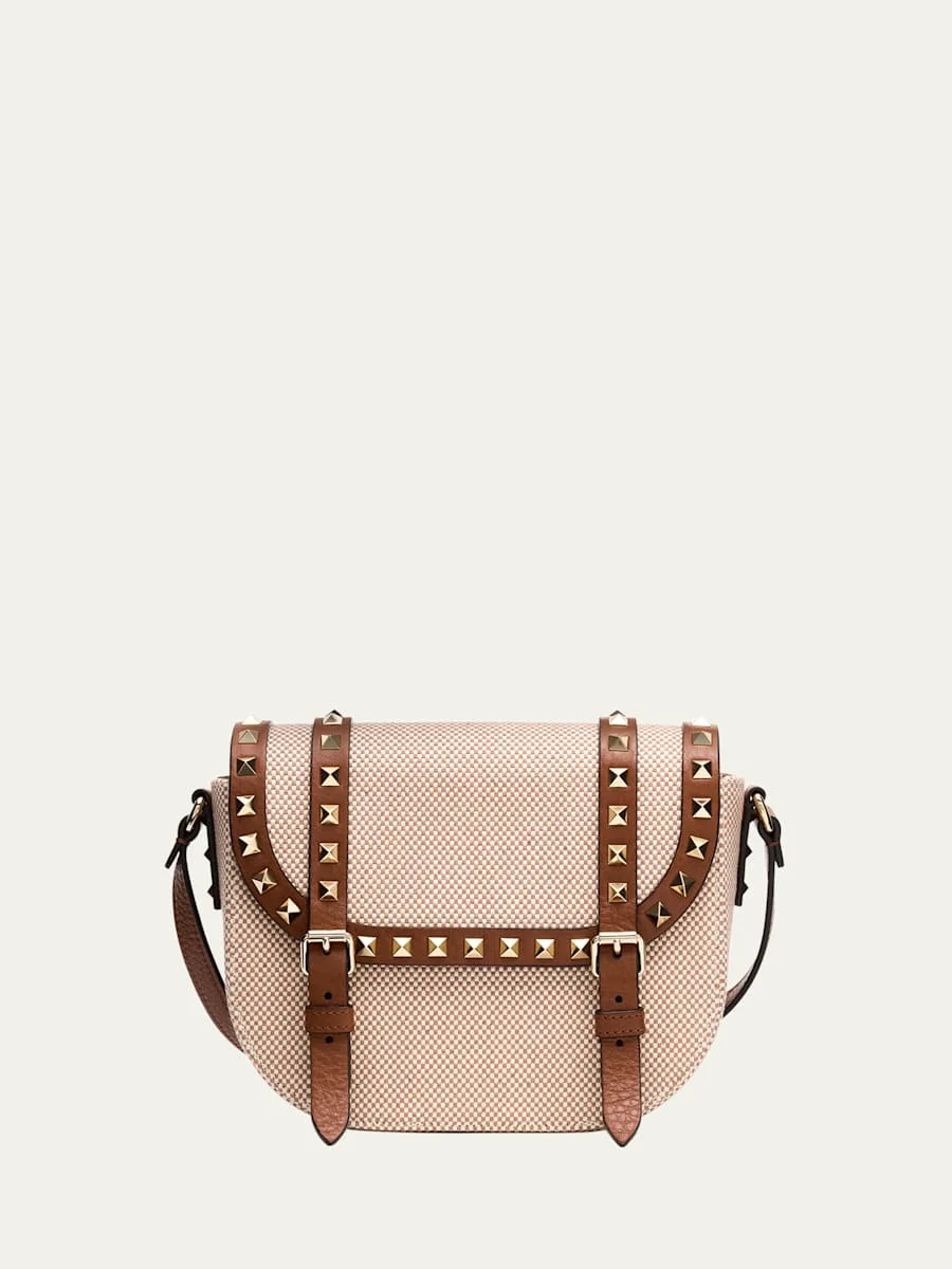 Small Rockstud Canvas Saddle Crossbody Bag - 1