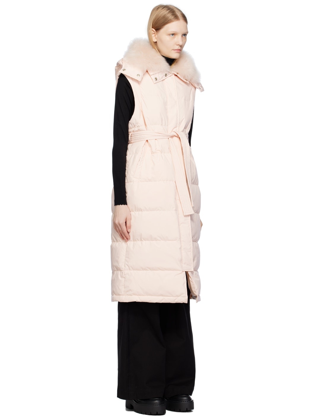 Pink Belted Down Coat - 4