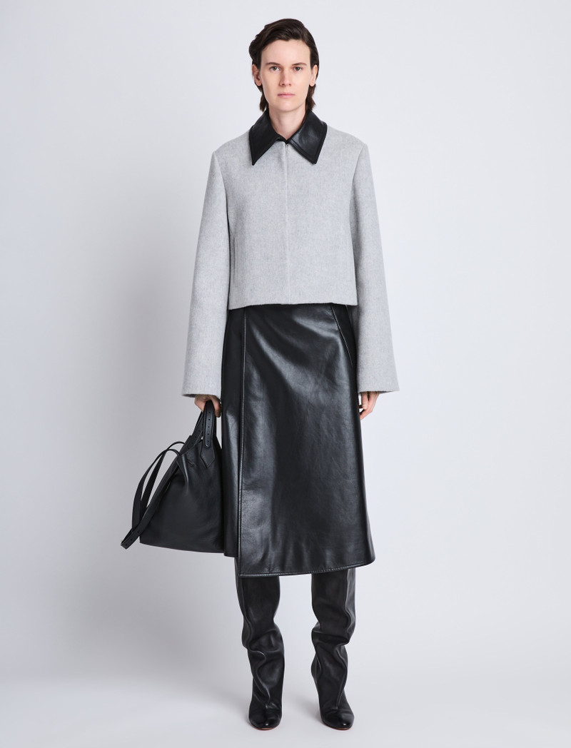 Bridget Cropped Jacket With Leather Collar in Wool 3
