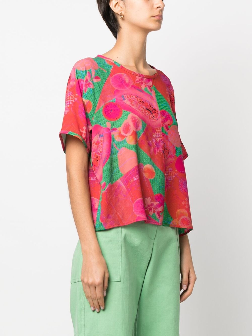 abstract-print silk T-shirt - 3