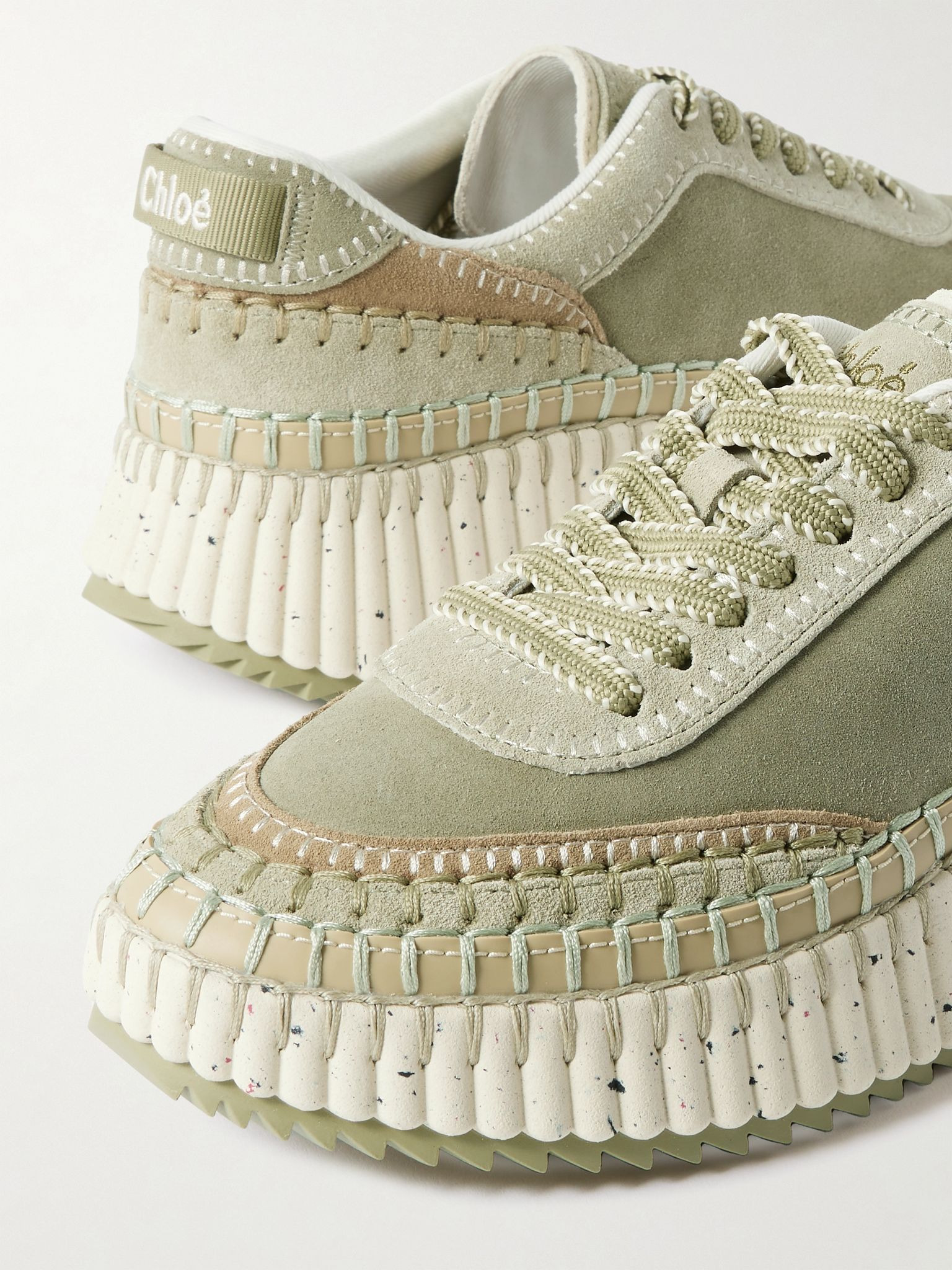 Nama embroidered suede sneakers Army green - 4