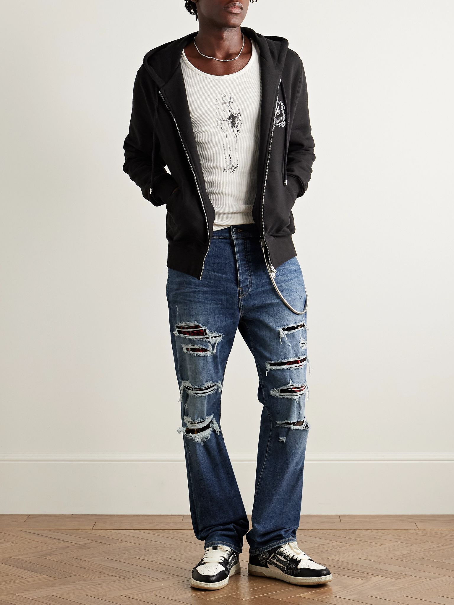 Thrasher Slim-Fit Distressed Panelled Jeans Navy - 2