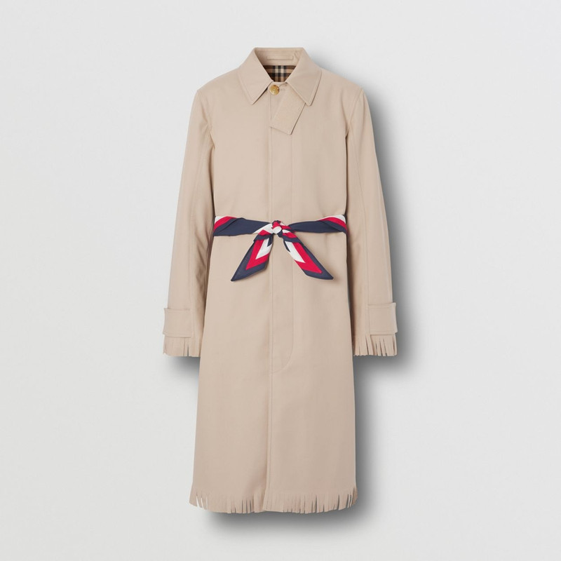 Scarf Detail Fringed Cotton Gabardine Car Coat 1