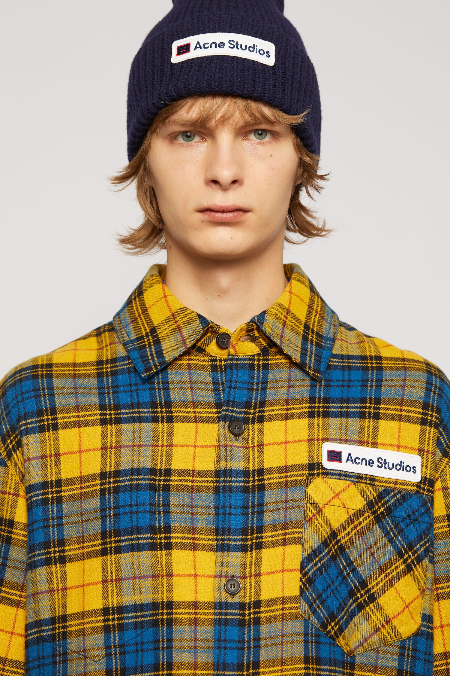 Logo patch flannel overshirt yellow/black - 6