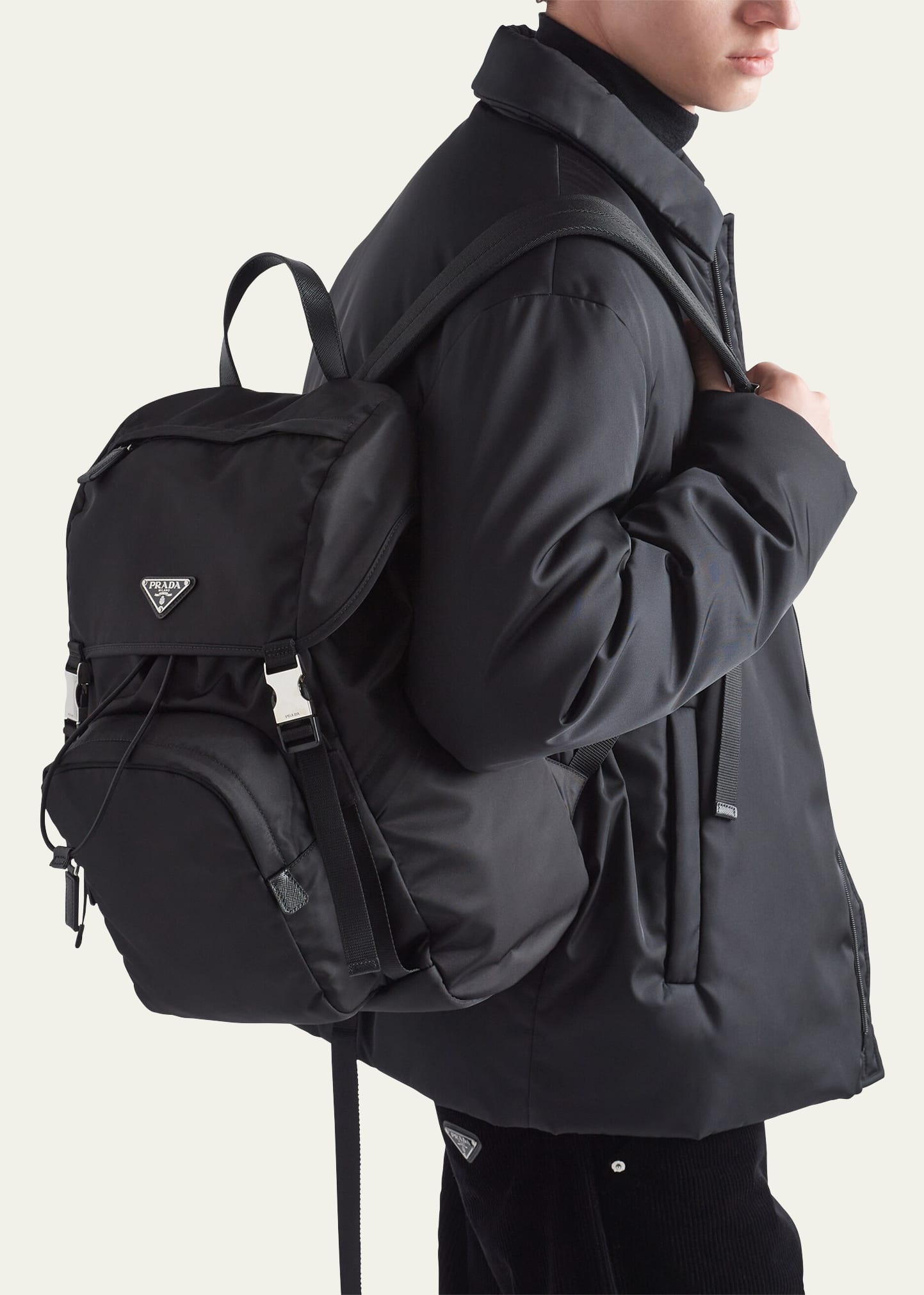 Men's Padded Nylon Logo Backpack w/ Hood - 2