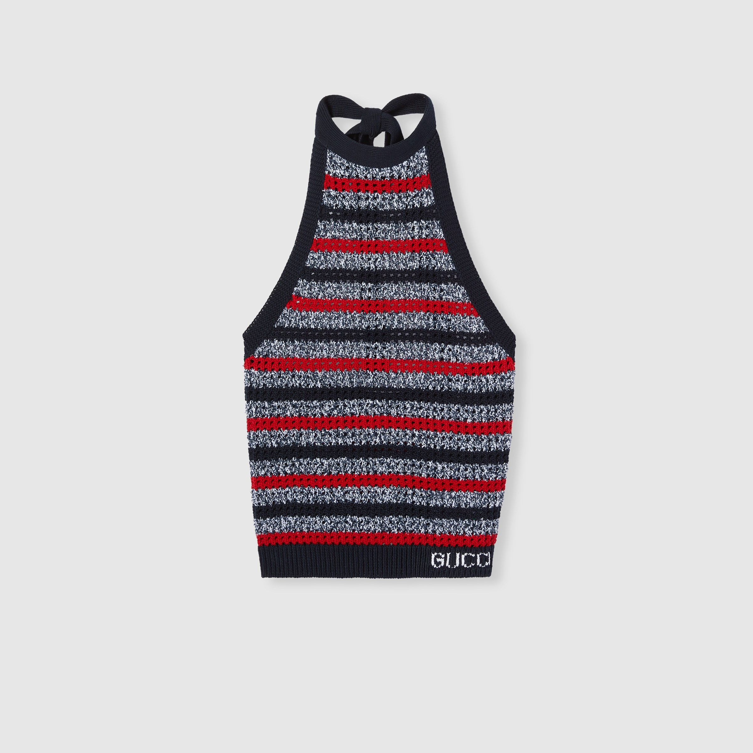 Striped fine cotton knit halterneck top - 1