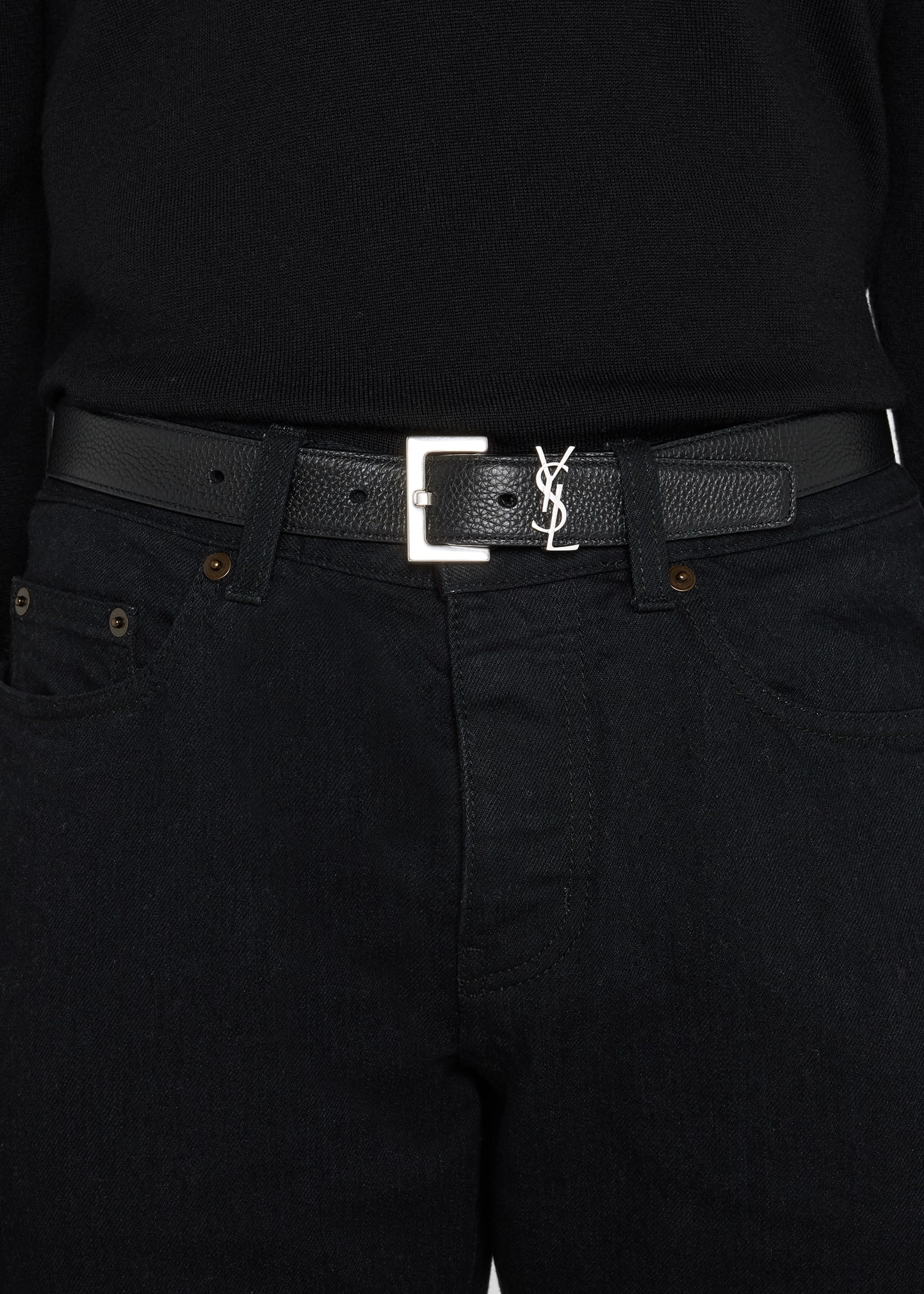 Men's YSL Logo Leather Belt - 2
