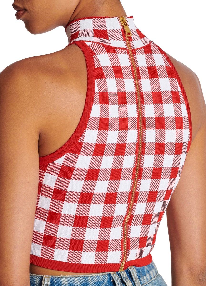 Fine-Gauge Knit Gingham Tank Top - 8