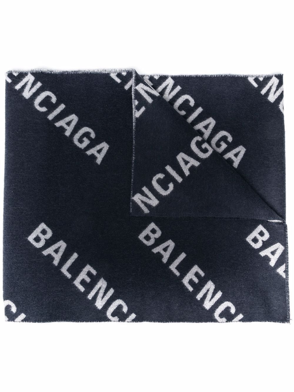 logo-print wool scarf - 1