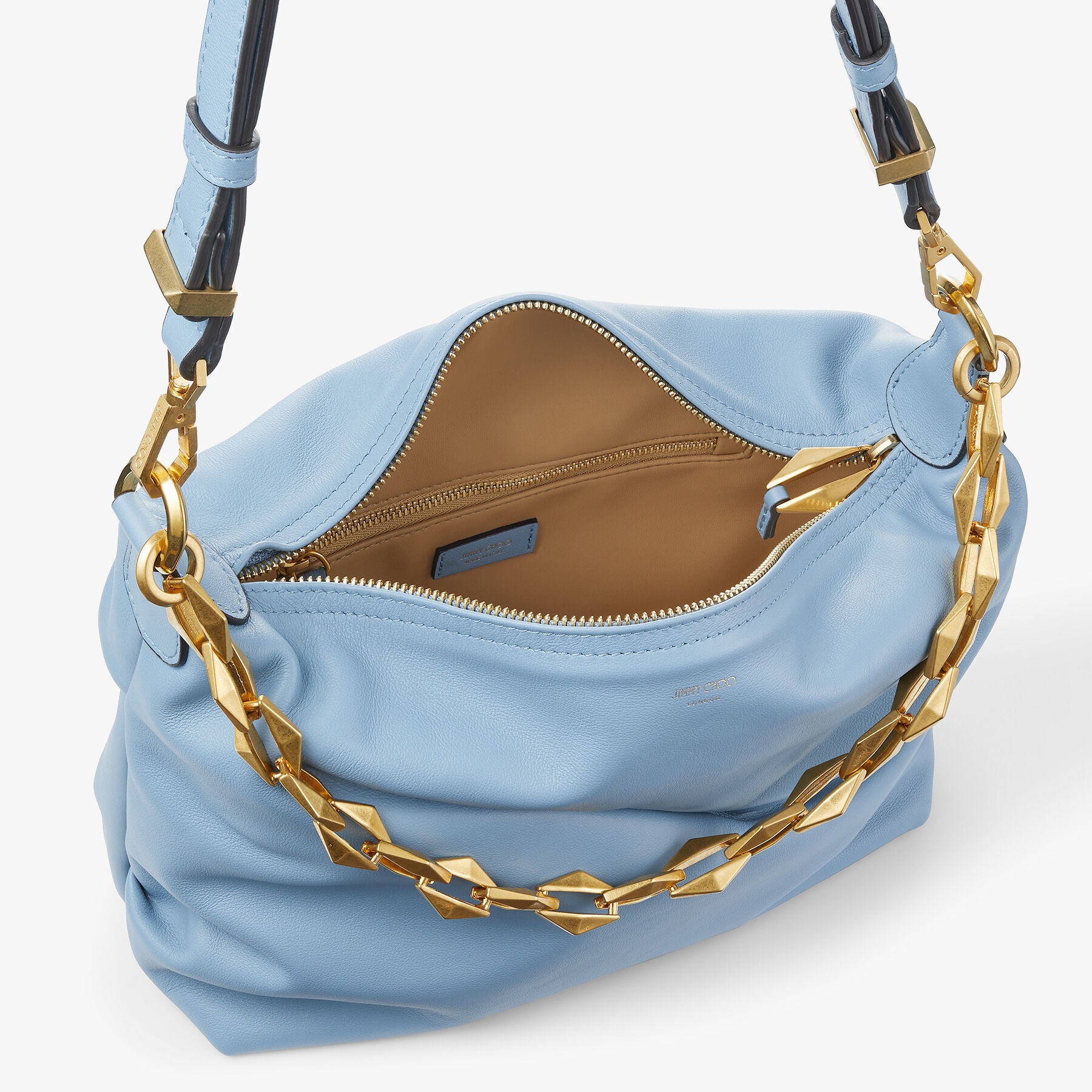 Diamond Soft Hobo S
Smoky Blue Soft Calf Leather Hobo Bag with Chain Strap - 7