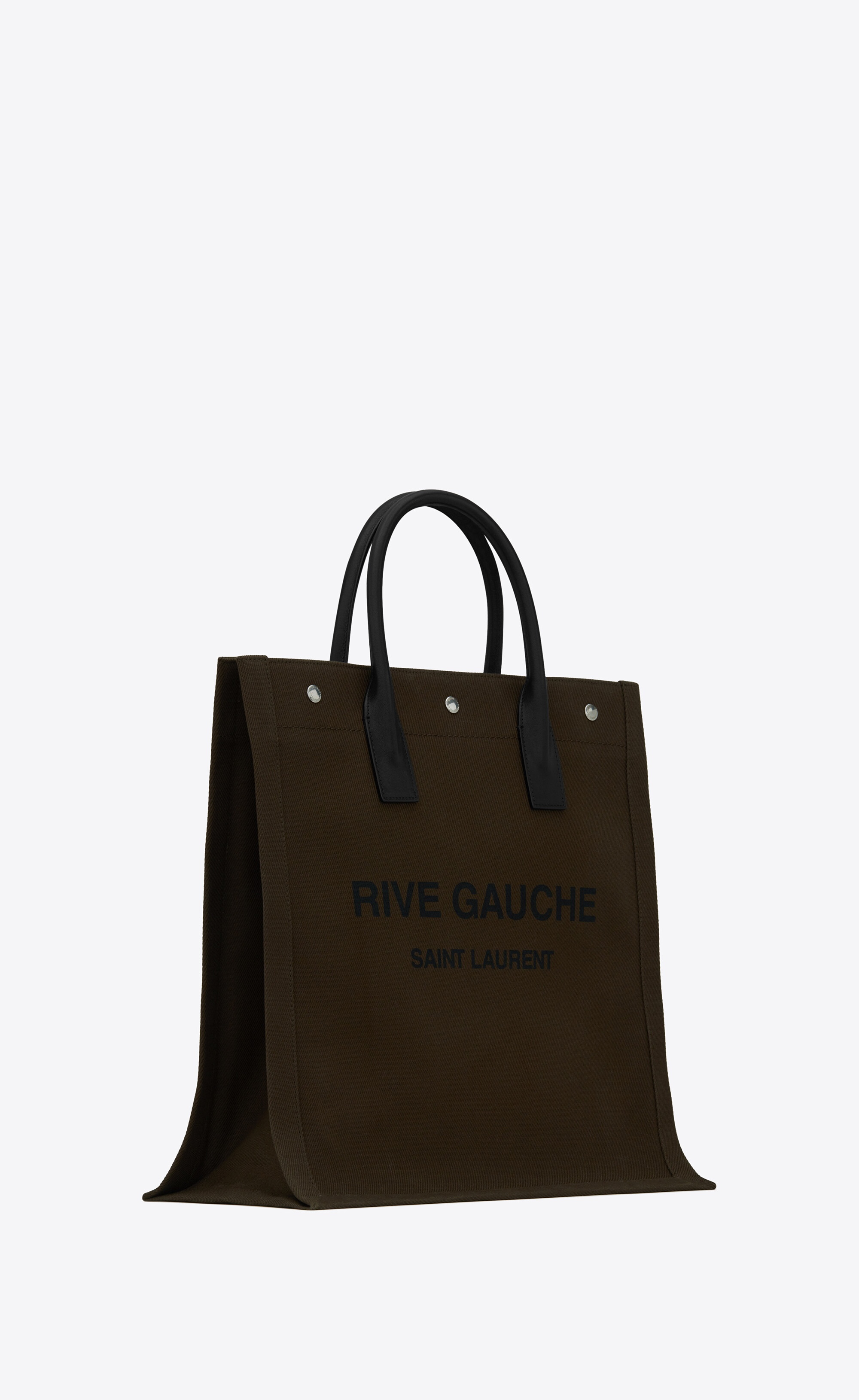 rive gauche north/south tote bag in printed canvas and leather - 4