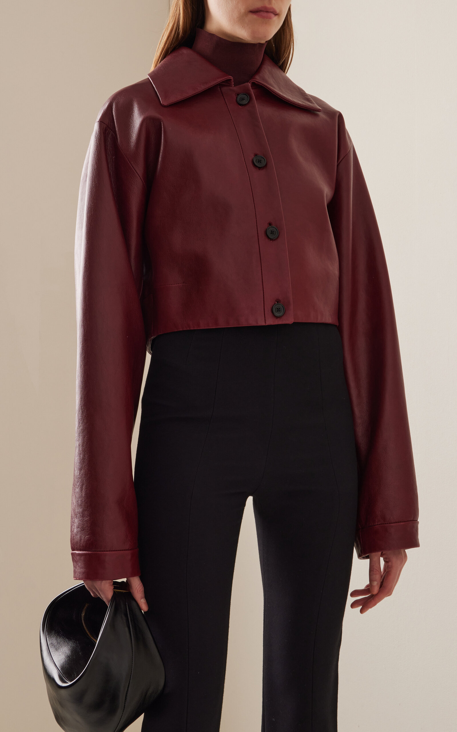 Sue Cropped Leather Jacket burgundy - 2