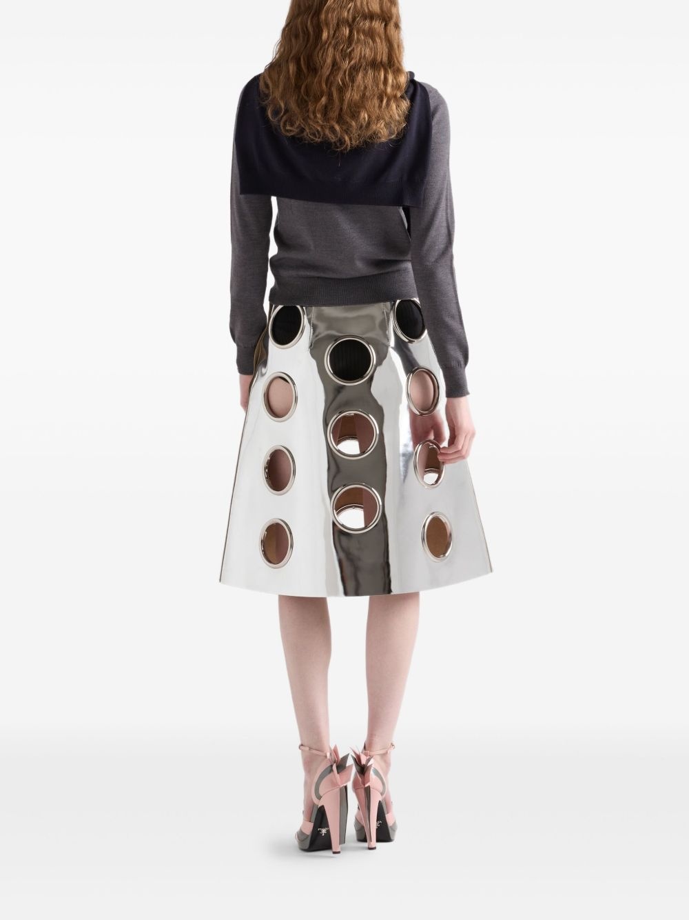 metallic-effect leather midi skirt - 3