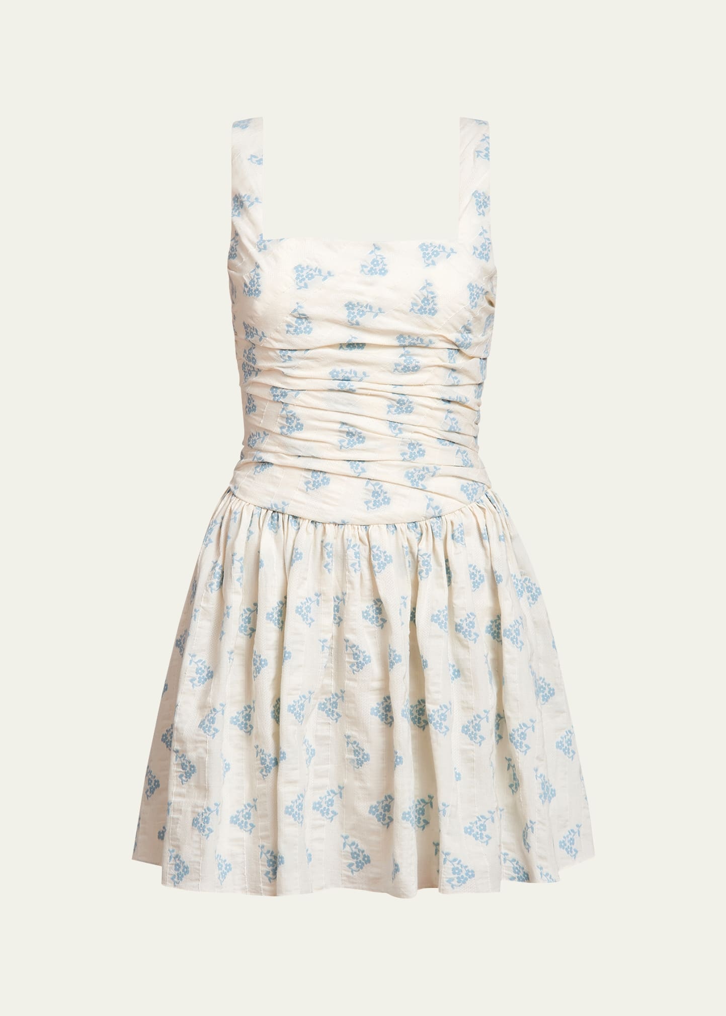 Daphne Floral Stripe Ruched Fit-Flare Mini Dress - 1