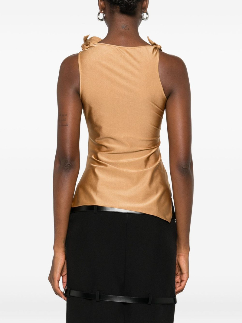 asymmetric rose-embellished knotted blouse 4