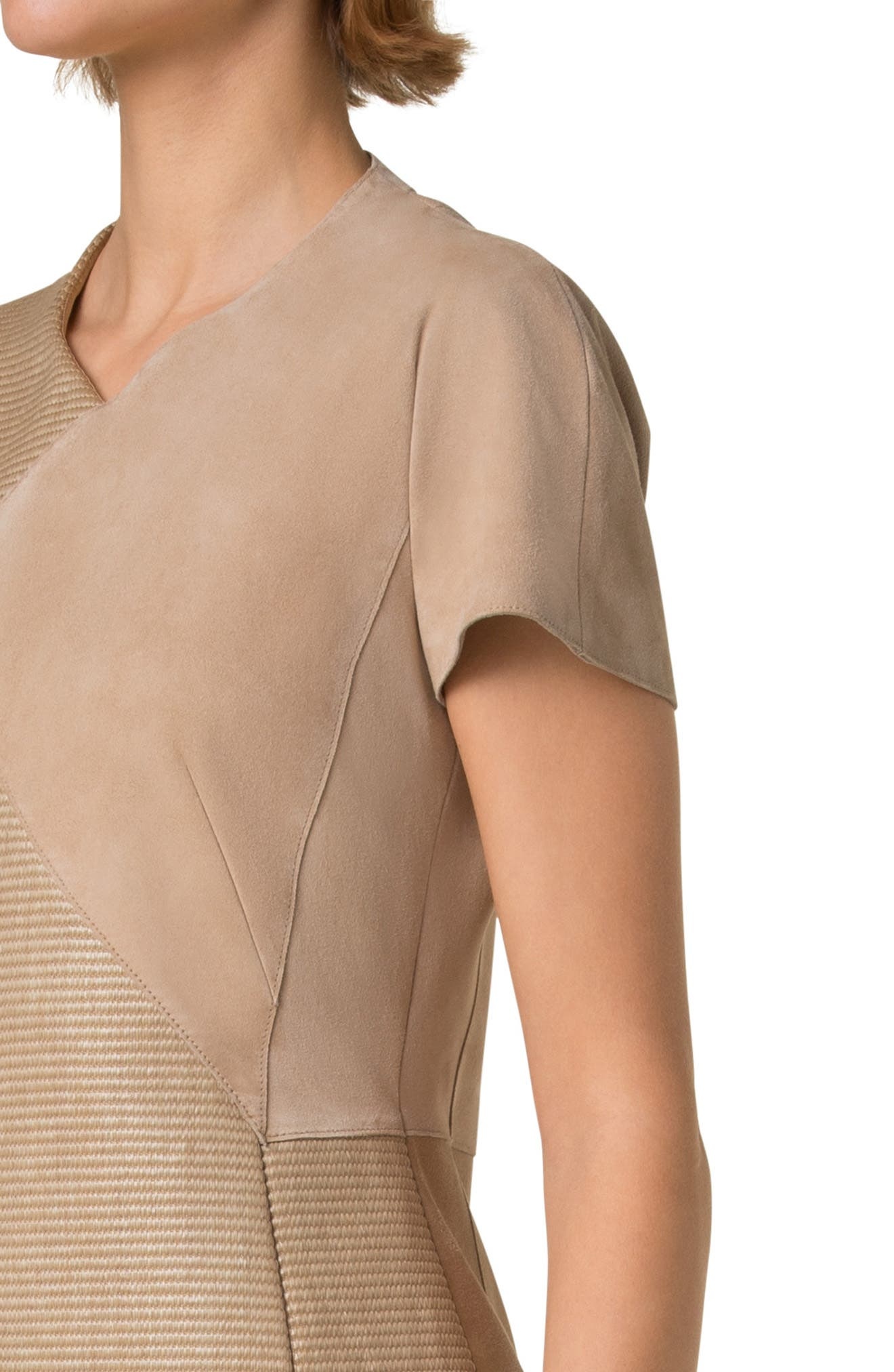 Akris Short Sleeve Mixed Media Sheath Dress in Cuoio at Nordstrom - 4