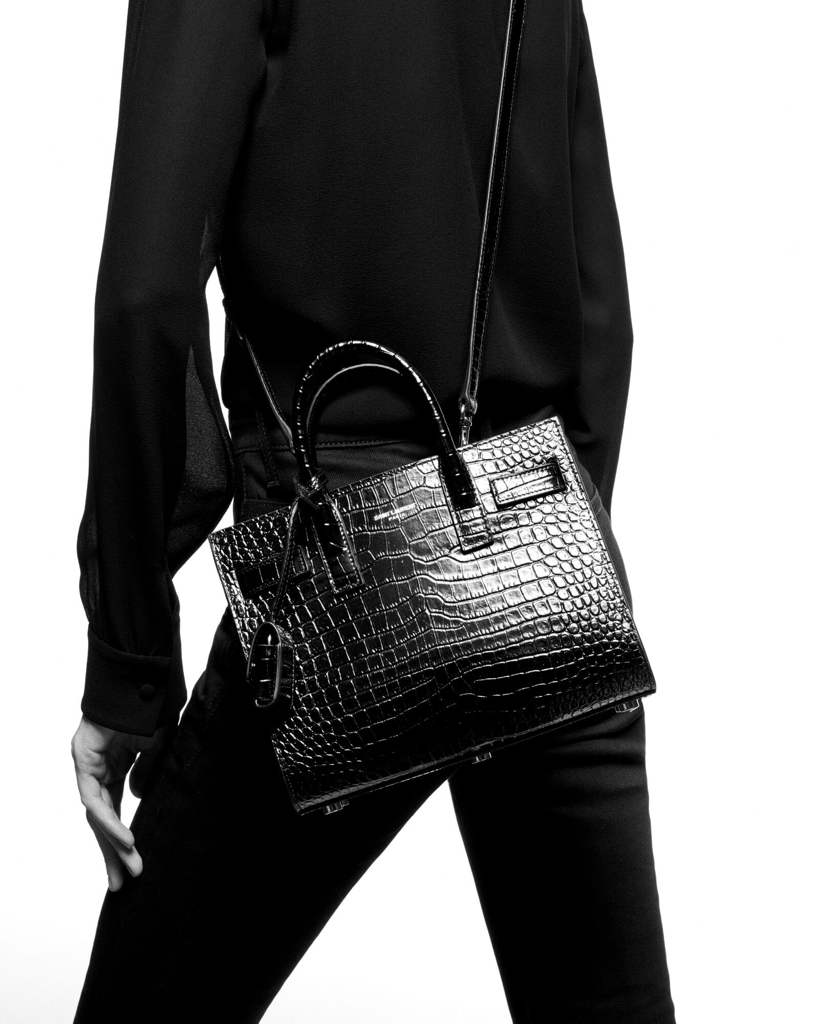 classic sac de jour nano in crocodile-embossed shiny leather - 2