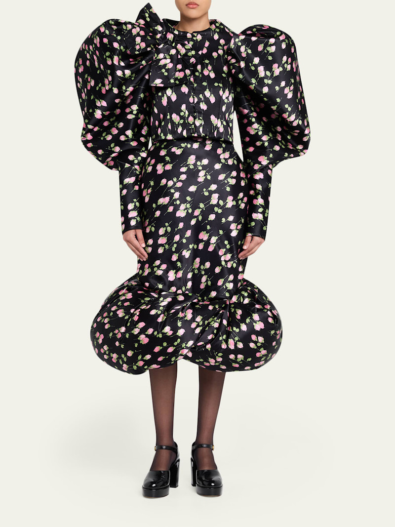 Marc Jacobs Rose Print Satin Bubble Hem Skirt outlook
