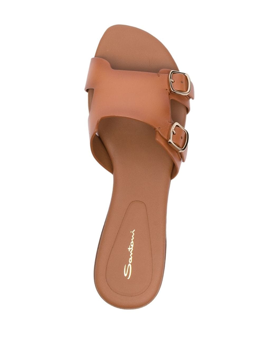 double-buckle leather slides - 4
