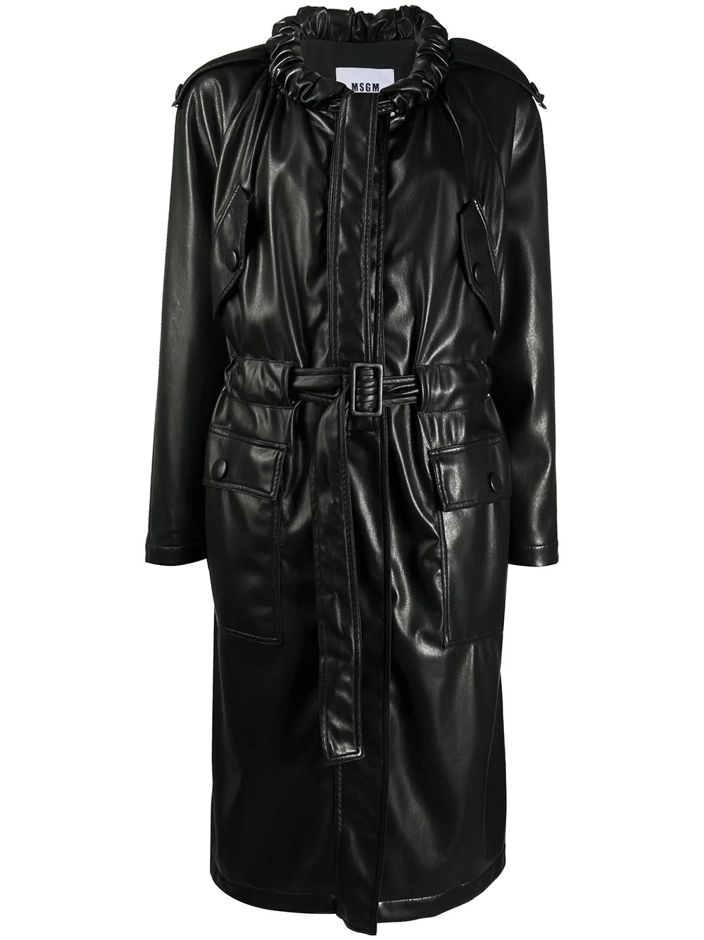 gathered faux leather coat - 1