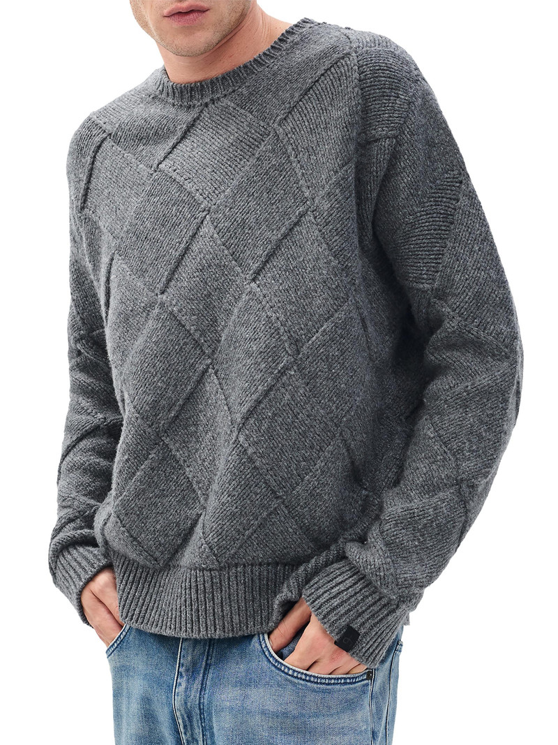 Men's Hand-Knit Entrelac Crewneck Sweater - Charcoal 3