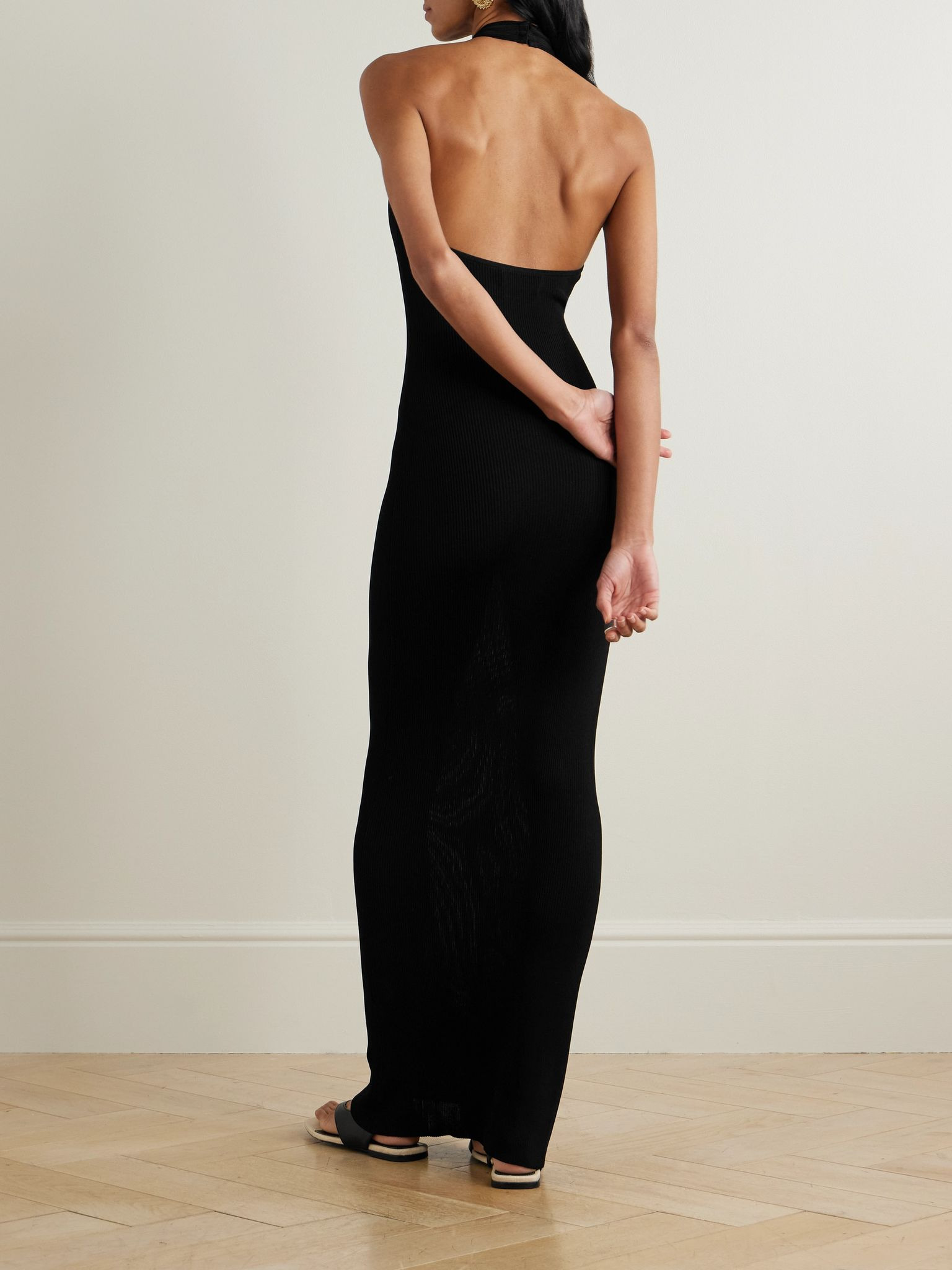 Gertrude ribbed-knit halterneck maxi dress Black - 3