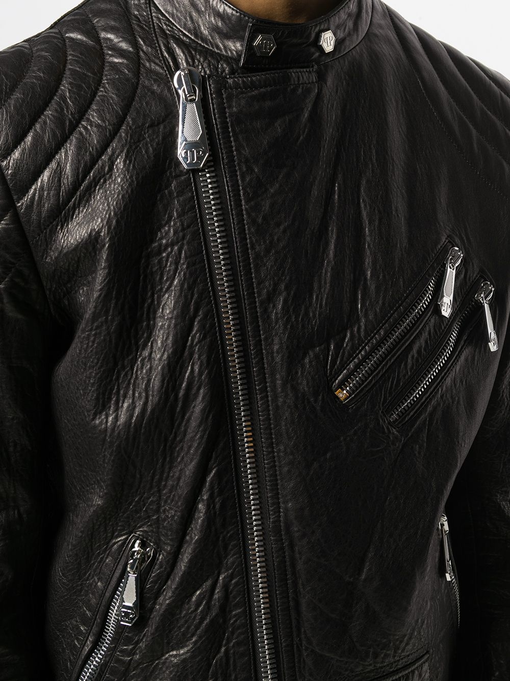 embellished leather biker jacket - 5