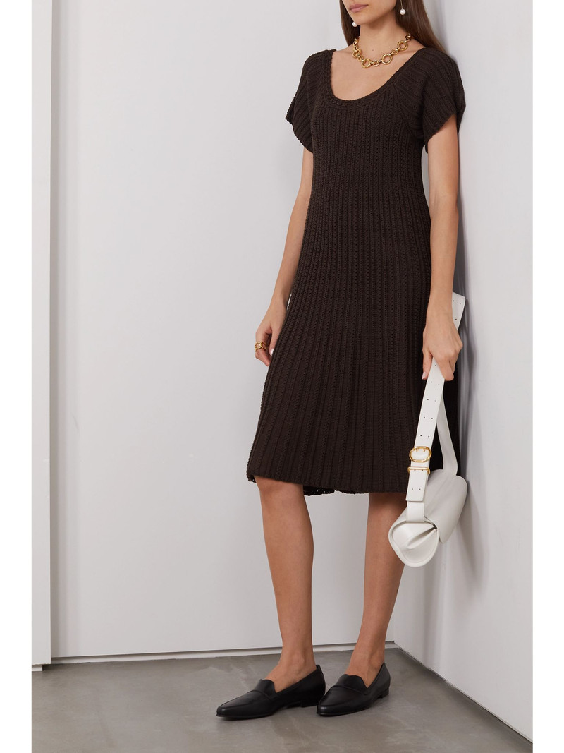 Loro Piana Castellana crocheted silk and cotton-blend dress Dark brown outlook