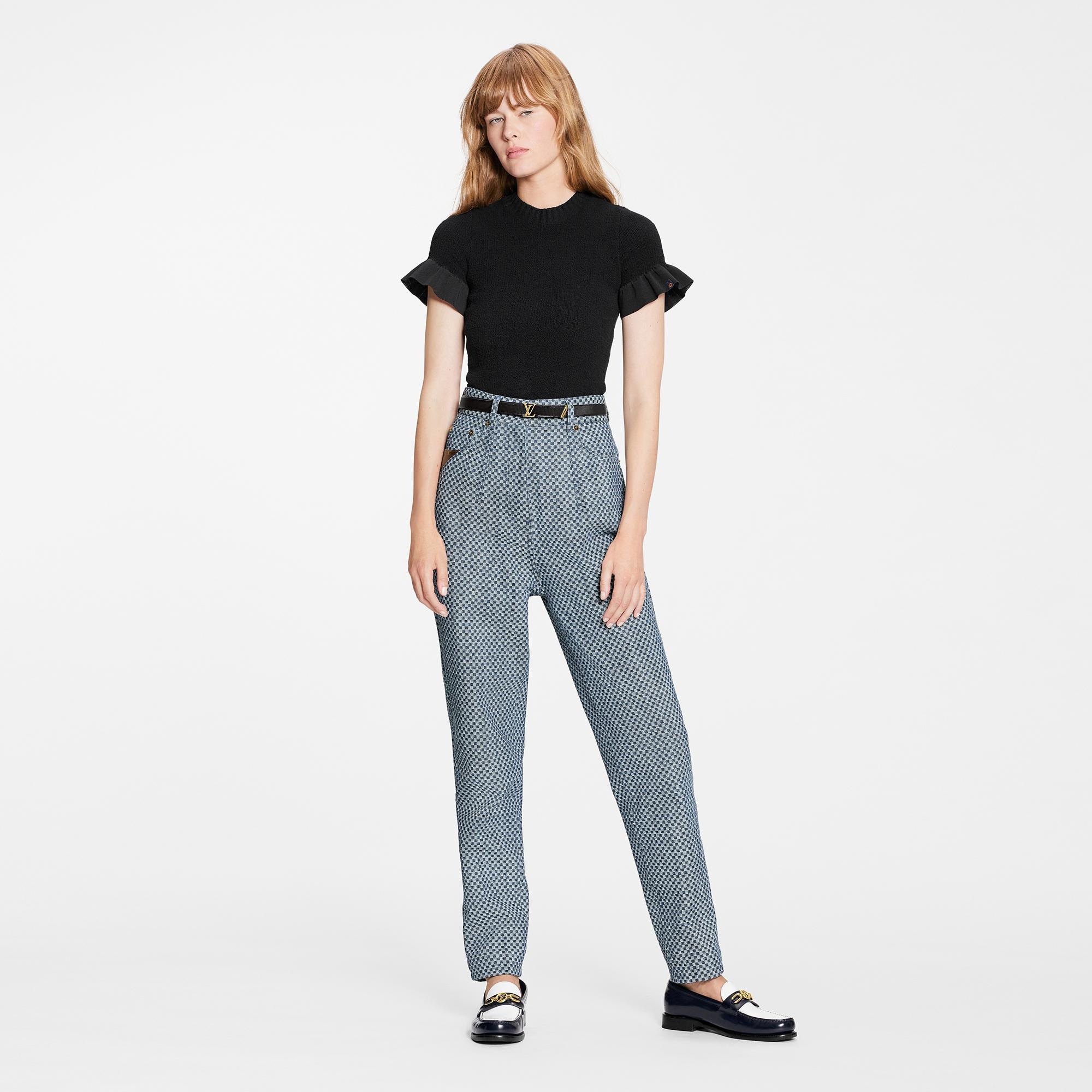 Mini Checkerboard Denim Carrot Pants - 2