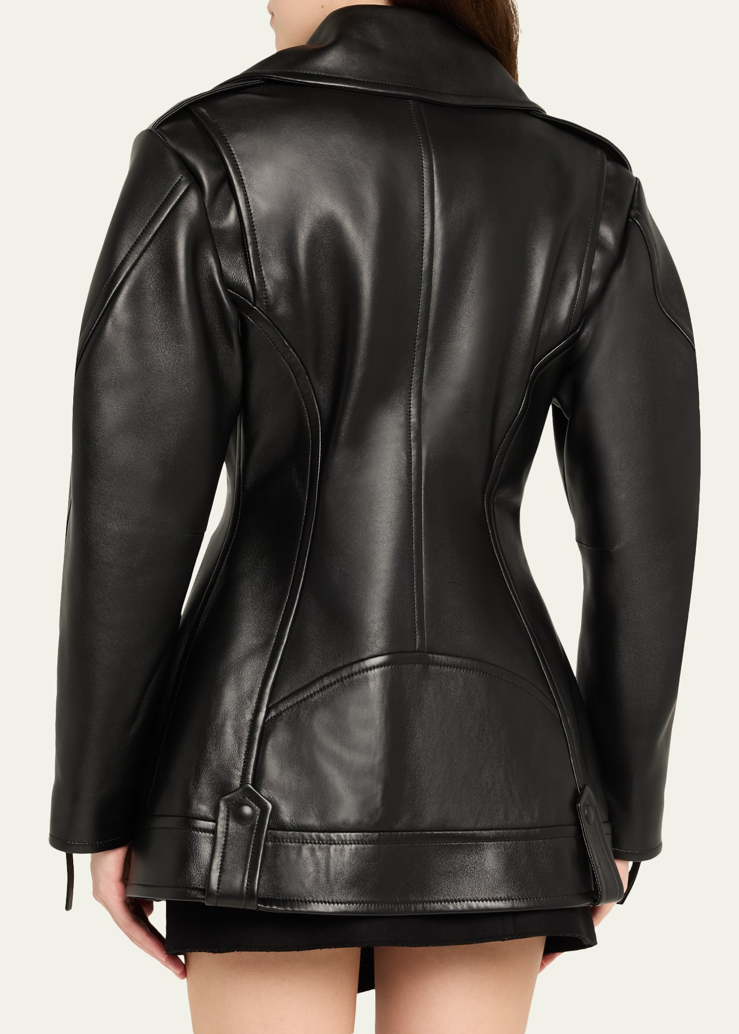 Leather Cocoon Waisted Biker Jacket - 3
