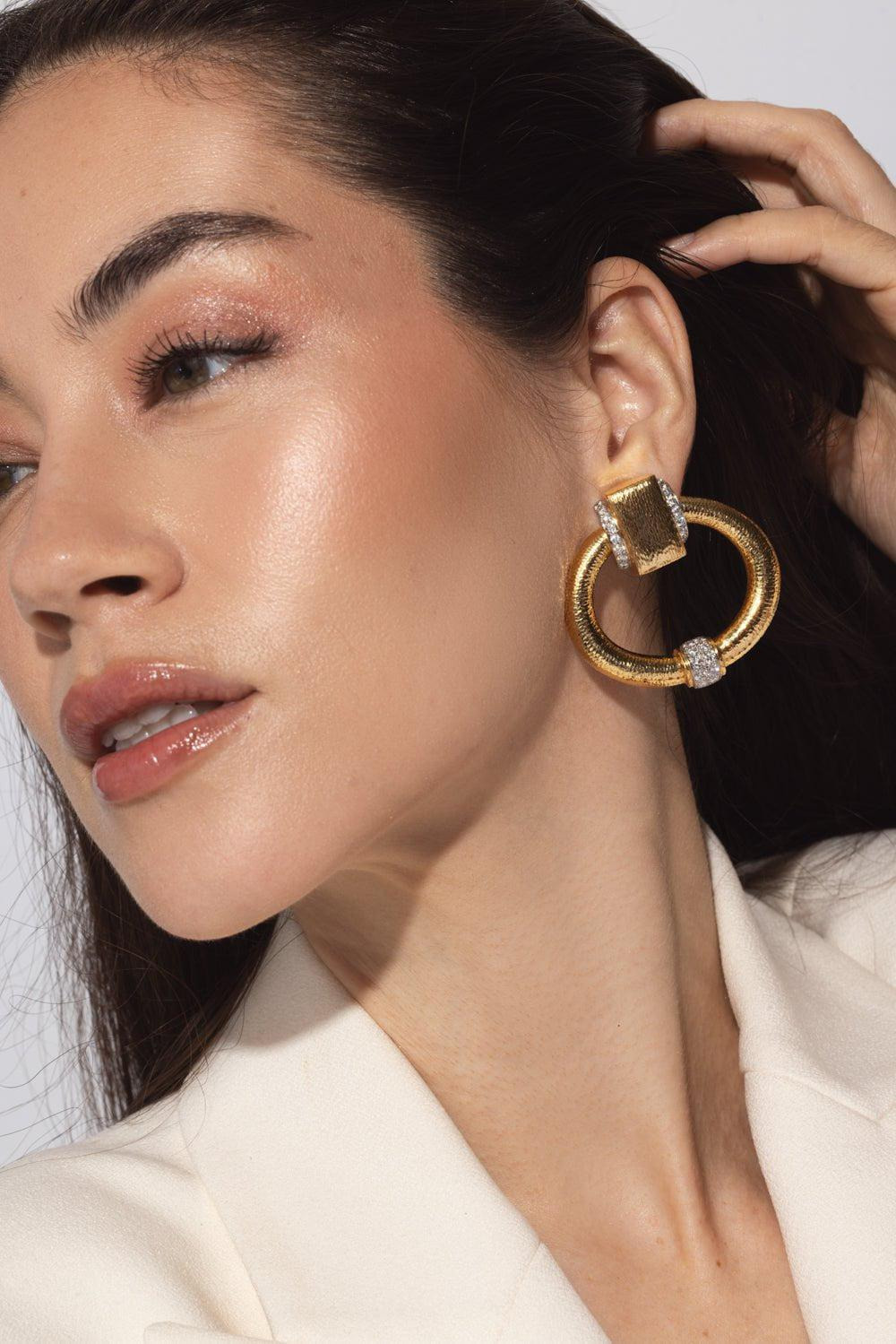Diamond Hammered Doorknocker Earrings - 8
