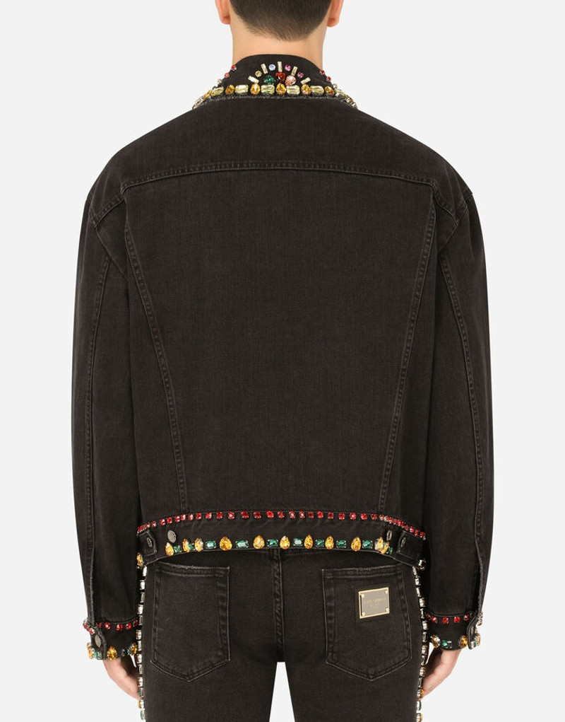 Black denim jacket with crystal embellishment 3