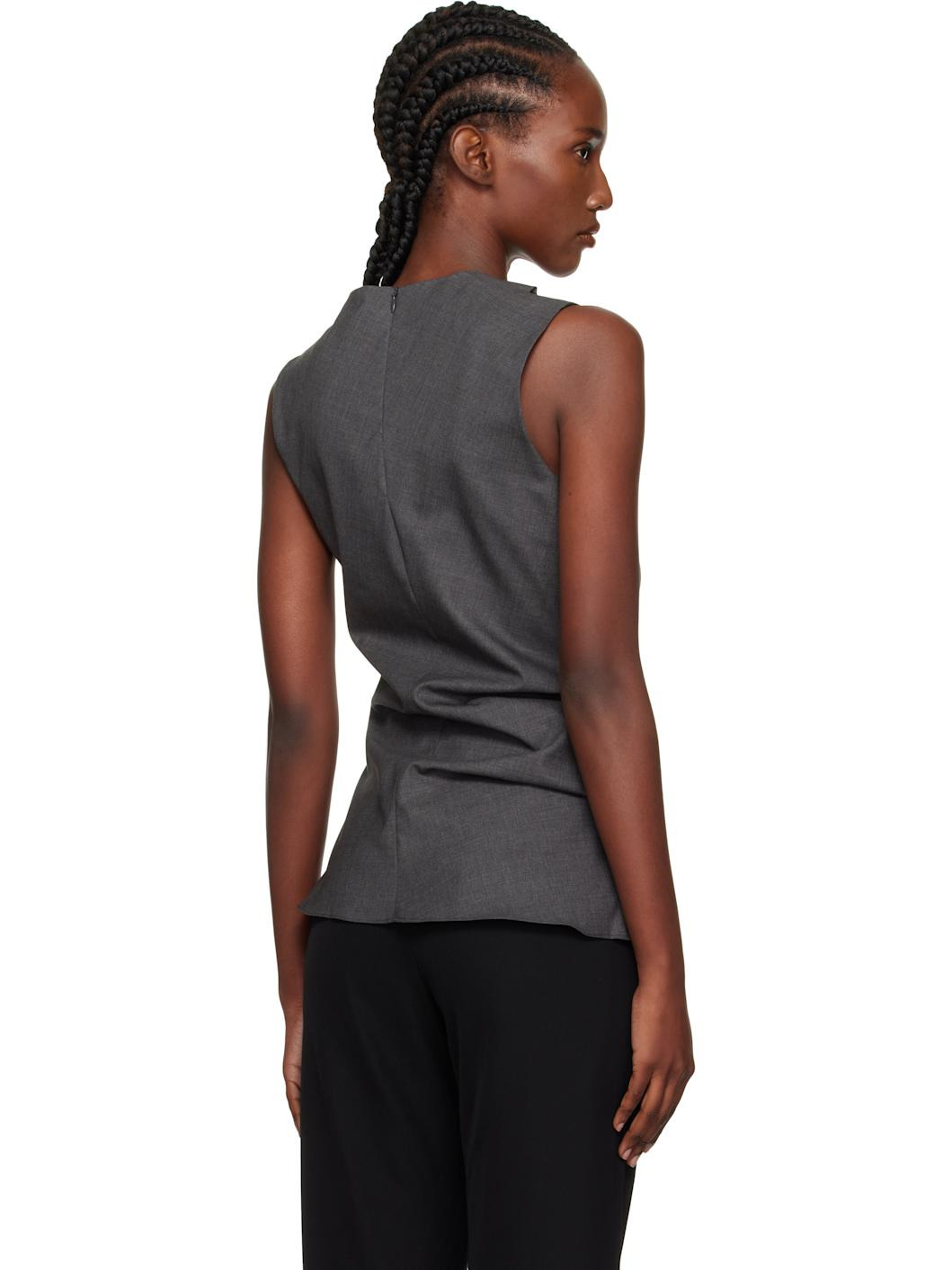 Gray Sleeveless Twisted Top - 3