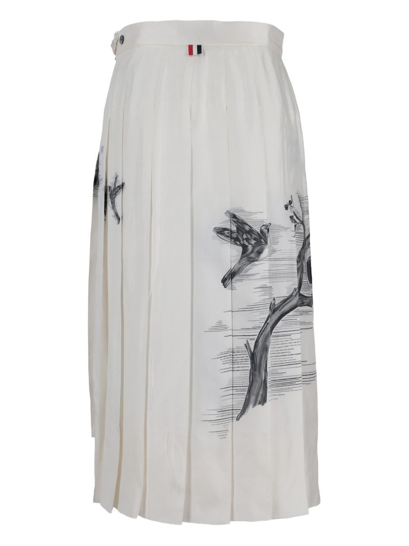 Thom Browne pleated bird-print midi skirt outlook